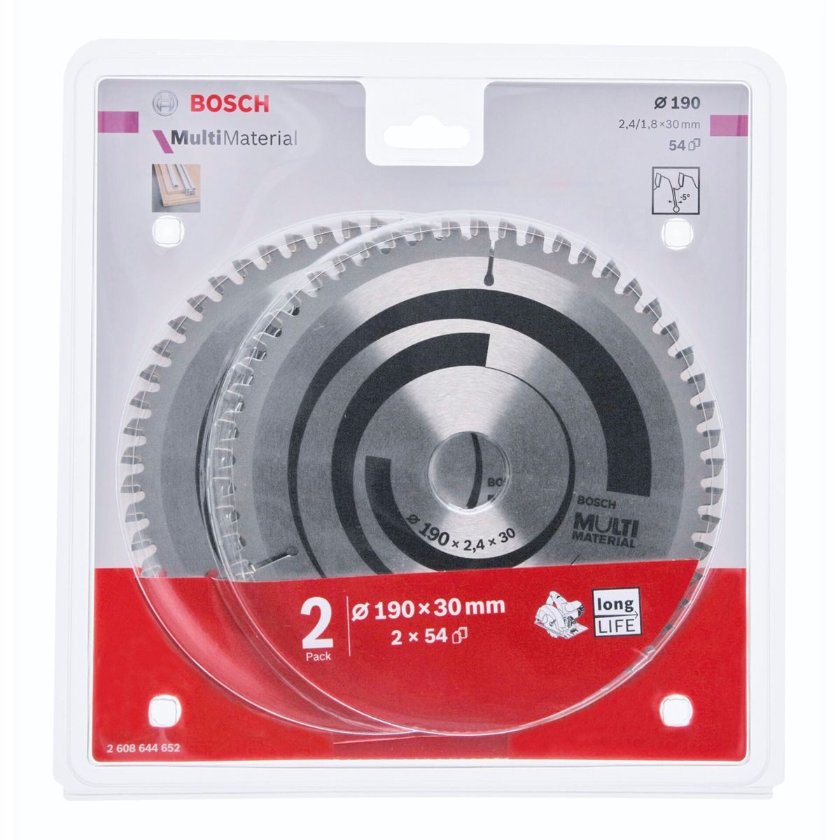 BOSCH Kreissägeblatt 2x Multi Material 190x30x2.4/1.8x54T