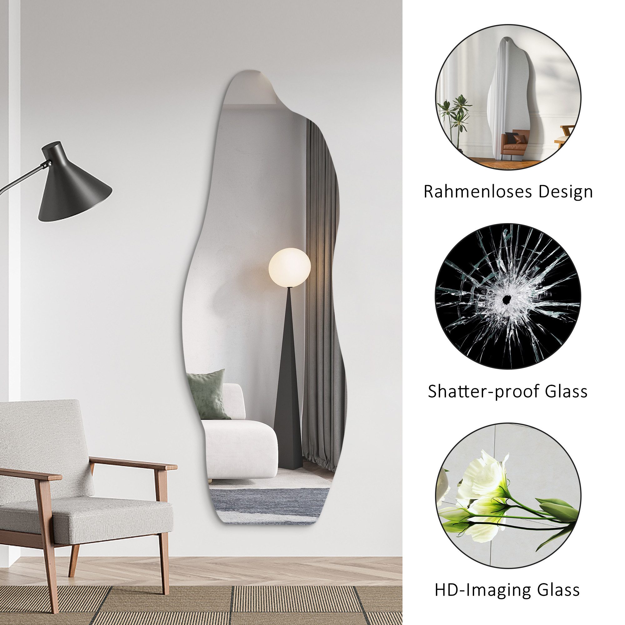 Boromal Spiegel gross Wandspiegel Asymmetrisch Rahmenlos für Wohnzimmer Sch günstig online kaufen