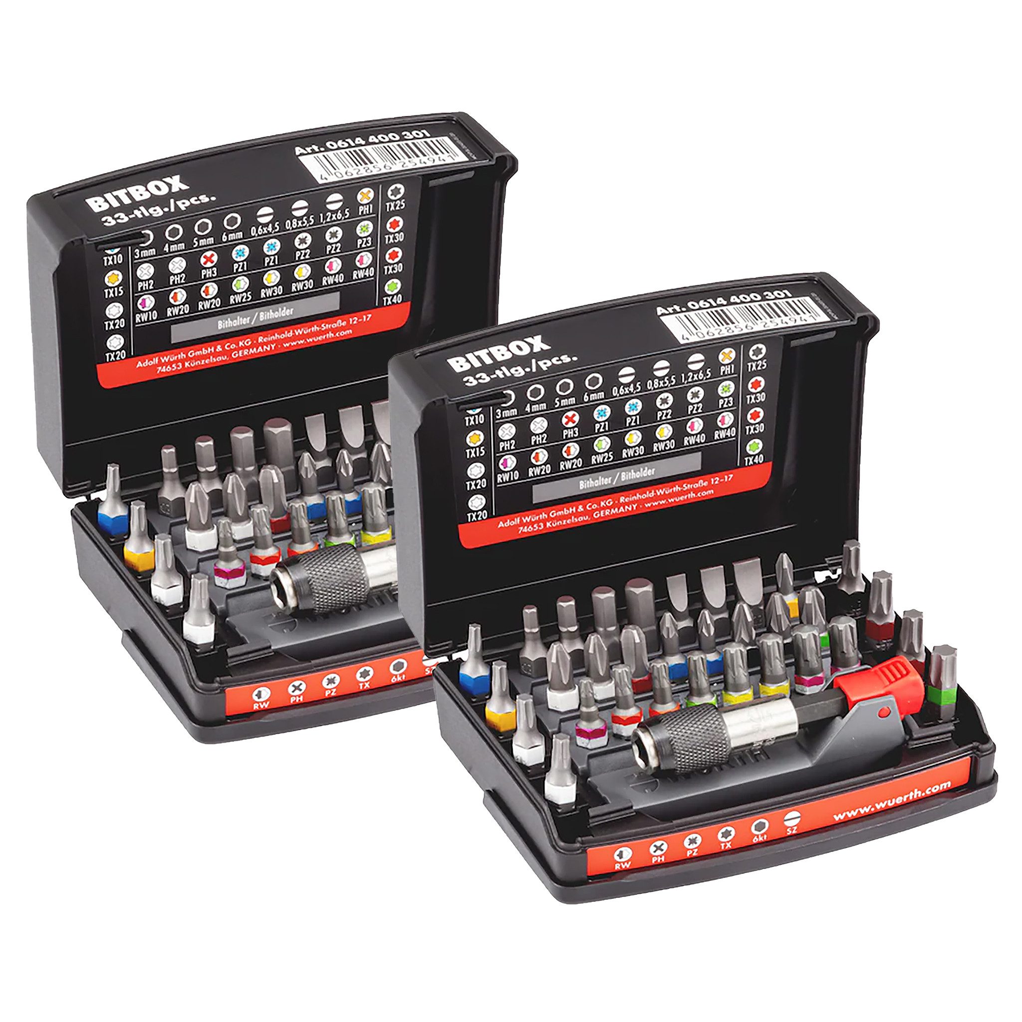 ECI Tools Bohrer- und Bitset 2 x Würth Bit-Sortiment 1/4 Zoll mit Gürtelclip 33-tlg. 0614400301, 33-St.