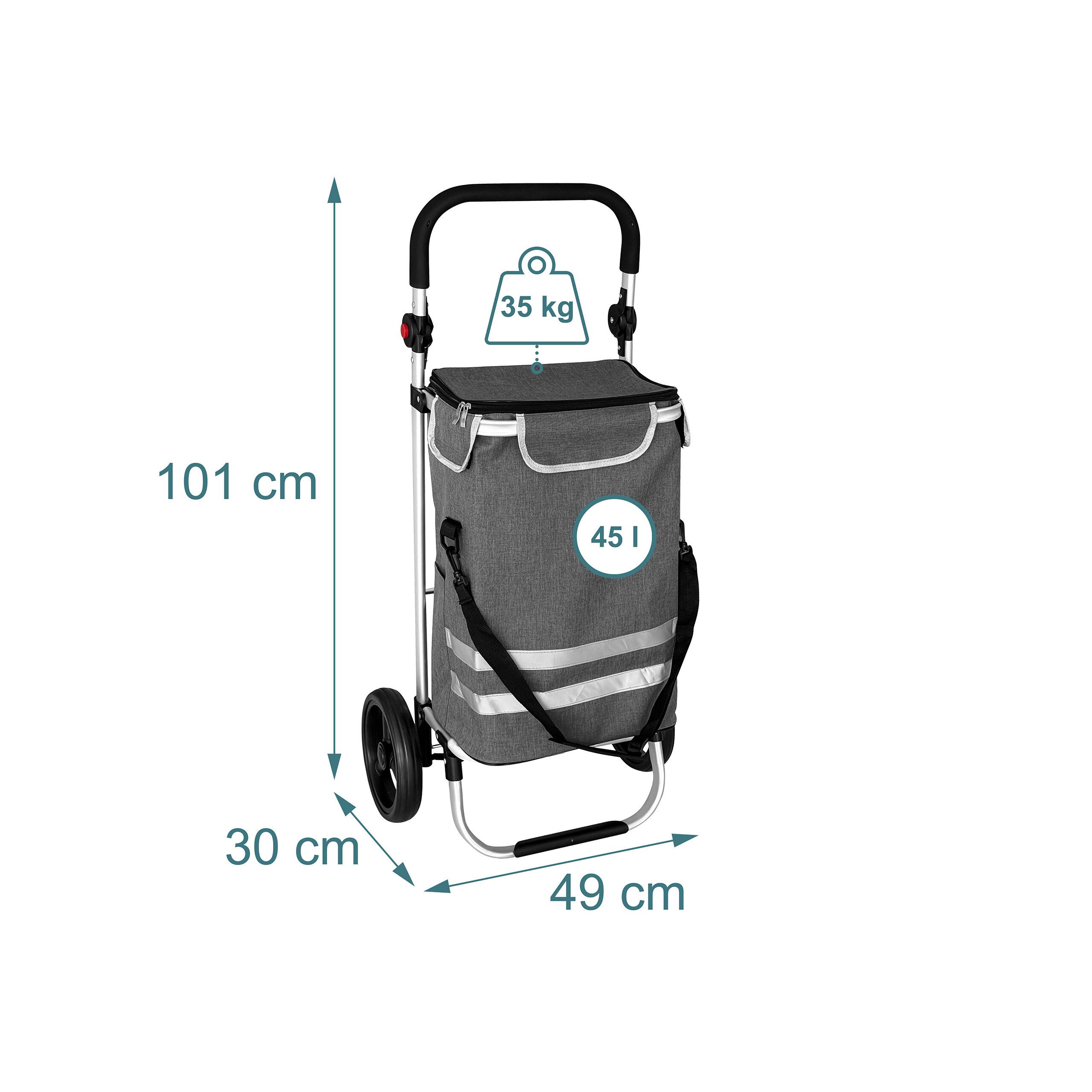 relaxdays Einkaufstrolley Klappbarer Einkaufstrolley 45 l, 45 l, grau – Bild 4 von 5