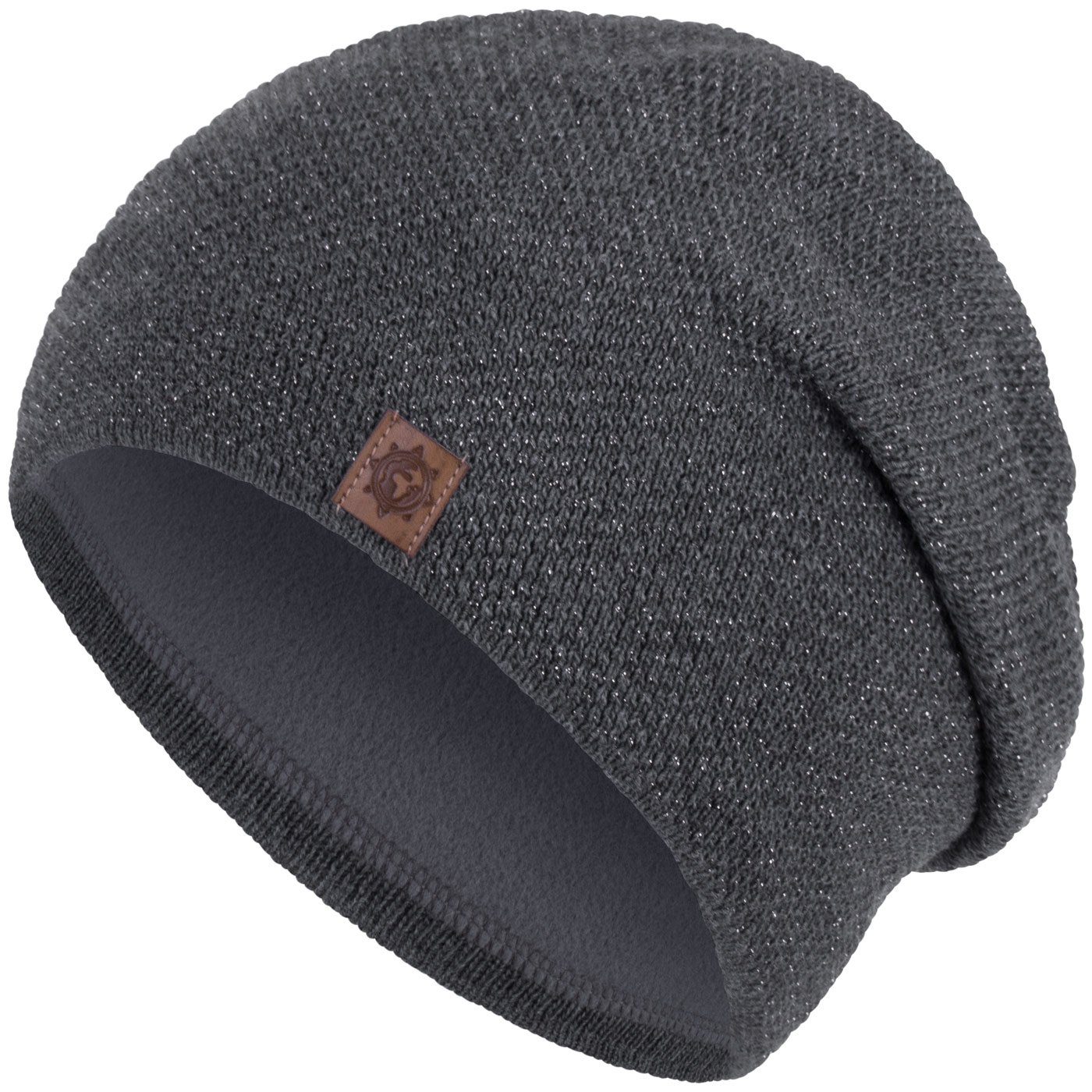 Wintermütze Damen Winter Strickmütze Metallic-Garn Beanie compagno grau Mütze (1-St) gefüttert