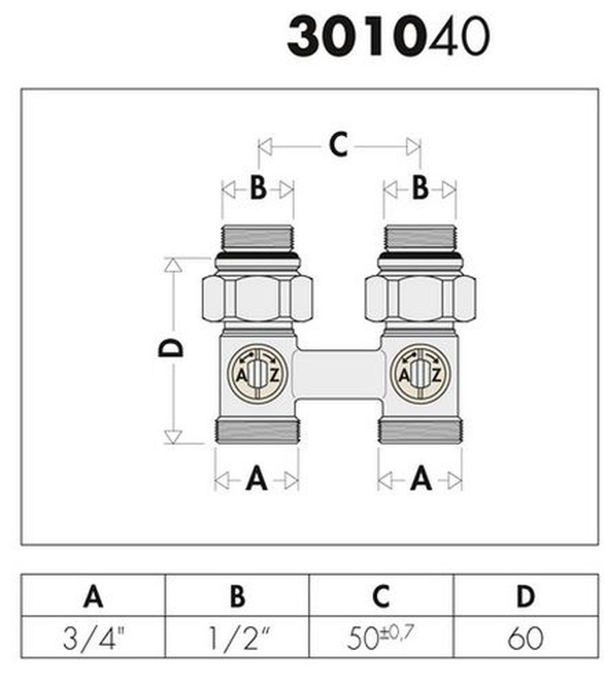 qpool24 301141 Zoll Caleffi Heizkörper, Hahnblock Typ CA x Zoll AG 3/4 Zweirohr AG, 1/2