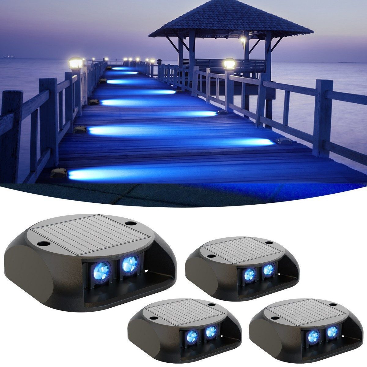 Quntis LED Solarleuchte 4 Stück Aussen Bodenbeleuchtung IP65 Wasserdicht, Blau Gartenleuchte für Garten, Terrasse,Weg