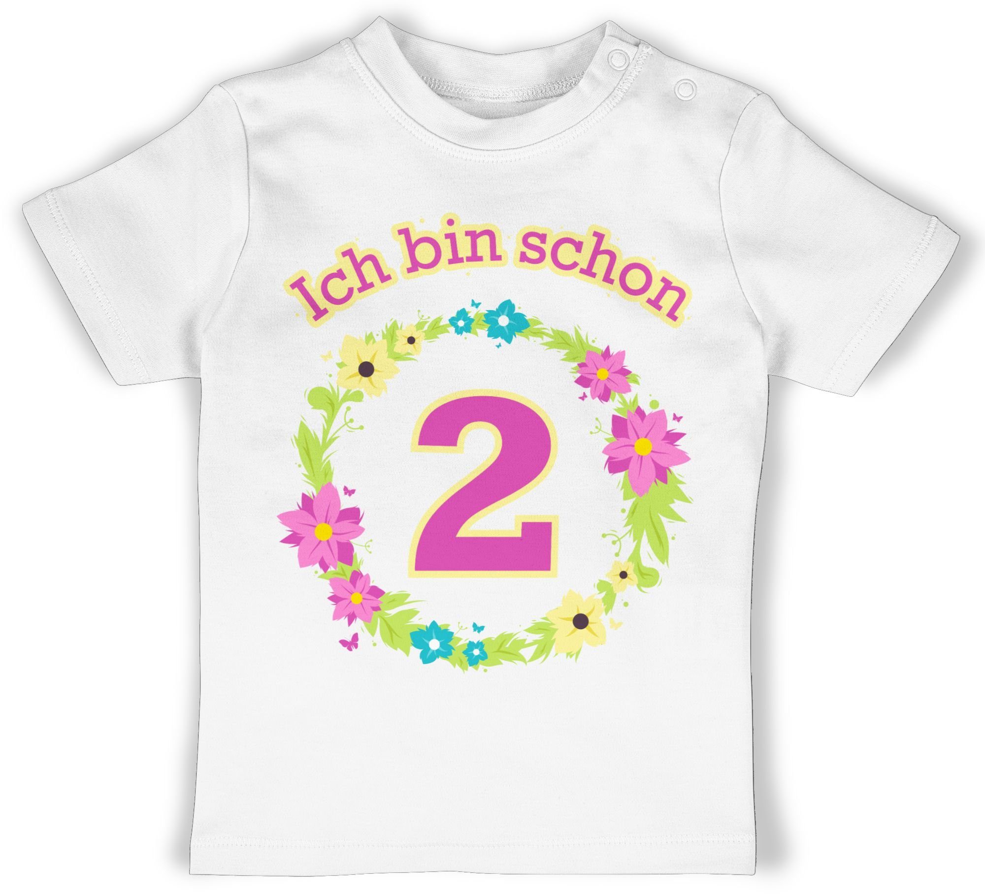 Shirtracer T-Shirt Ich bin schon zwei Blumenkranz 2. Geburtstag 1 Weiß