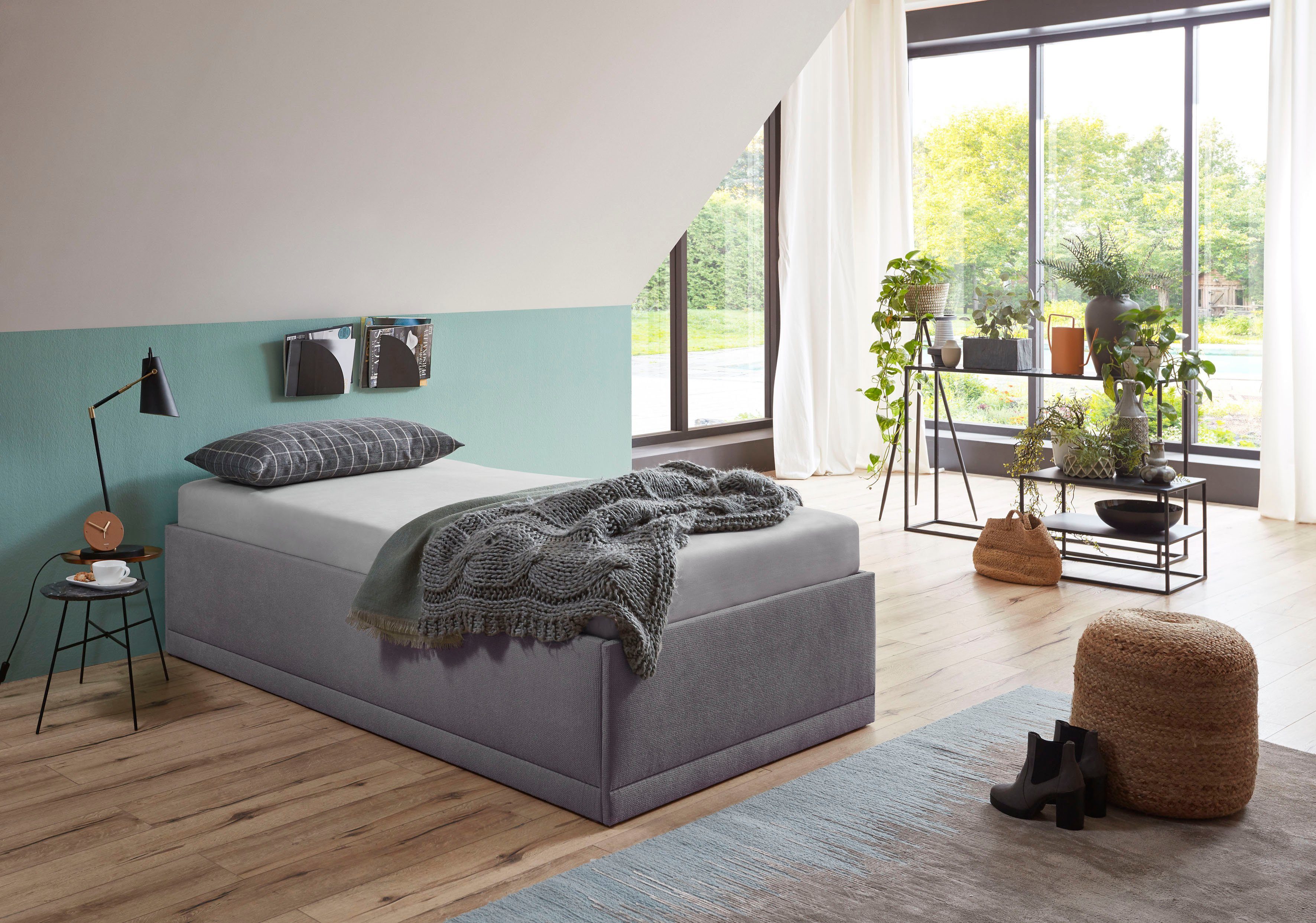 Westfalia Schlafkomfort Polsterbett Texel, Komforthöhe mit Zierkissen, Bettkasten bei Ausführung mit Matratze