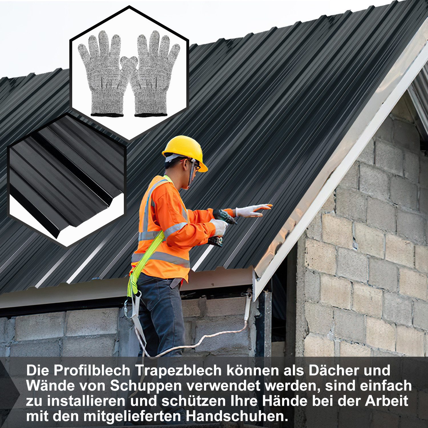 Clanmacy Trapezblech Deckenplatten 12st 129x46cm 7 Wellplatte Dachpaneele Profilblech, 129x46x0.25 mm (Set 12-St) UV-Schutz, Wasserfest, Wetterfest, Rostresistent, Korrosionsbeständig