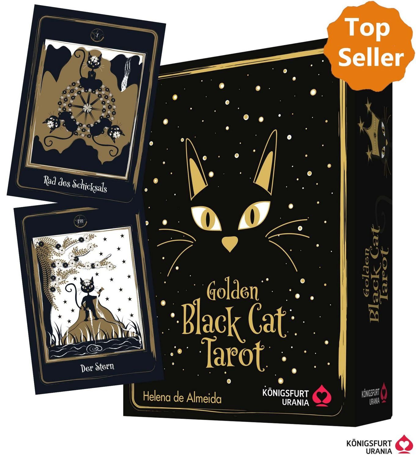 Golden Black Cat Tarot - Hochwertige Stülpdeckelschachtel mit Goldfoli / Helena de Almeida