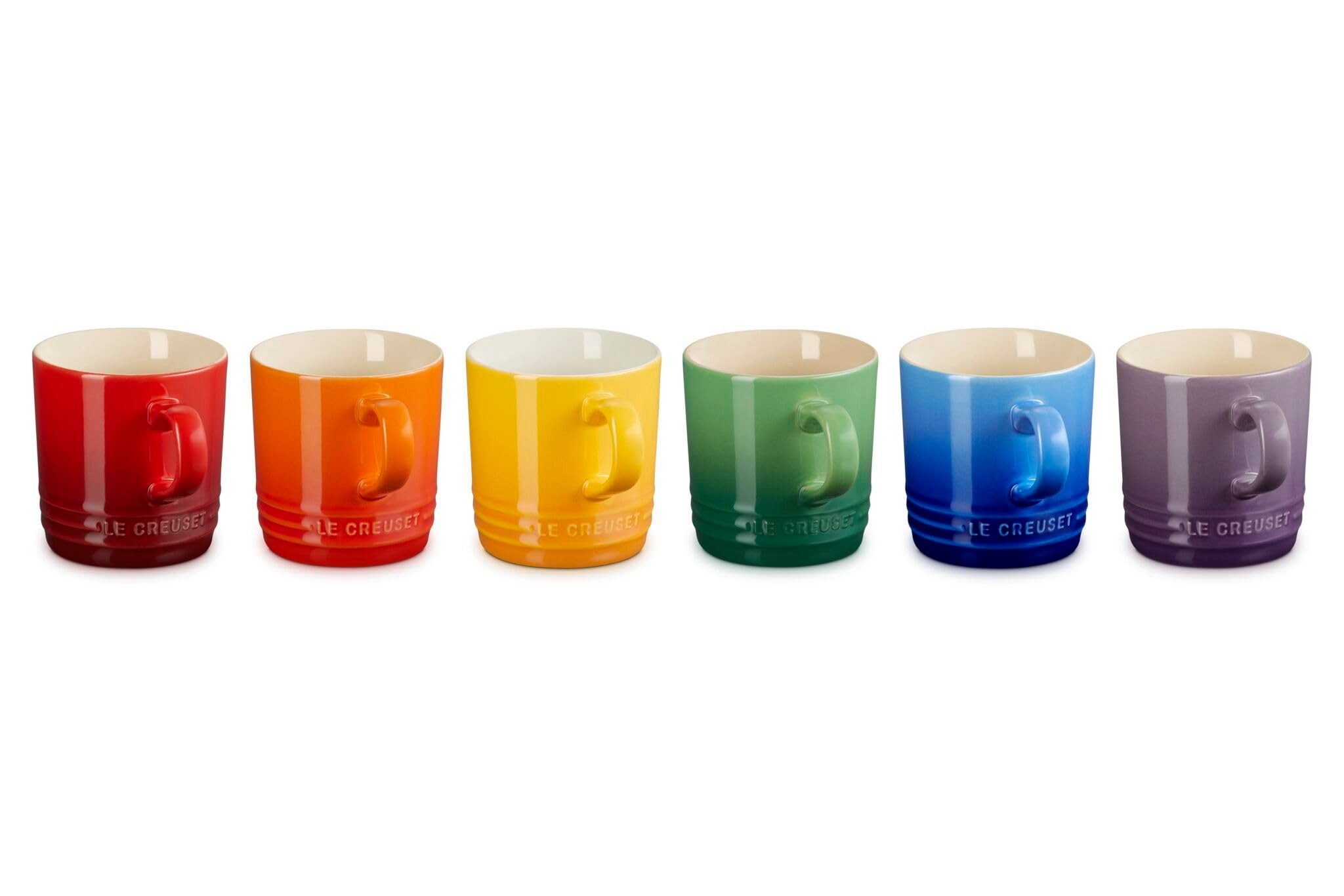 LE CREUSET Cappuccinotasse Regenbogen-Set mit 6 Tassen, 200 ml, Steinzeug, 79114205219030