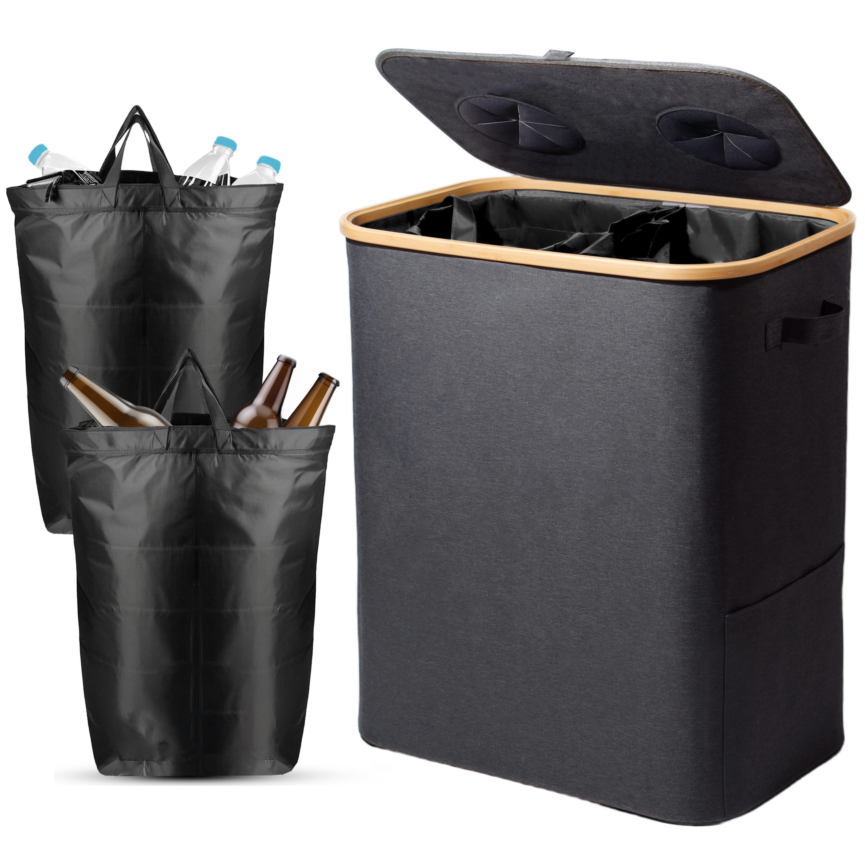 Zedelmaier Fangsack Pfandflaschen Auffangbehälter mit Deckel und XXL Tragetaschen, für Recycling, großes Fassungsvermögen für die Aufbewahrung, 140 l