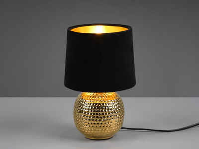 meineWunschleuchte LED Nachttischlampe, Dimmfunktion, LED wechselbar, Warmweiß, kleine ausgefallen-e Samt Lampenschirm dimmbar Schwarz Gold-en H: 26cm