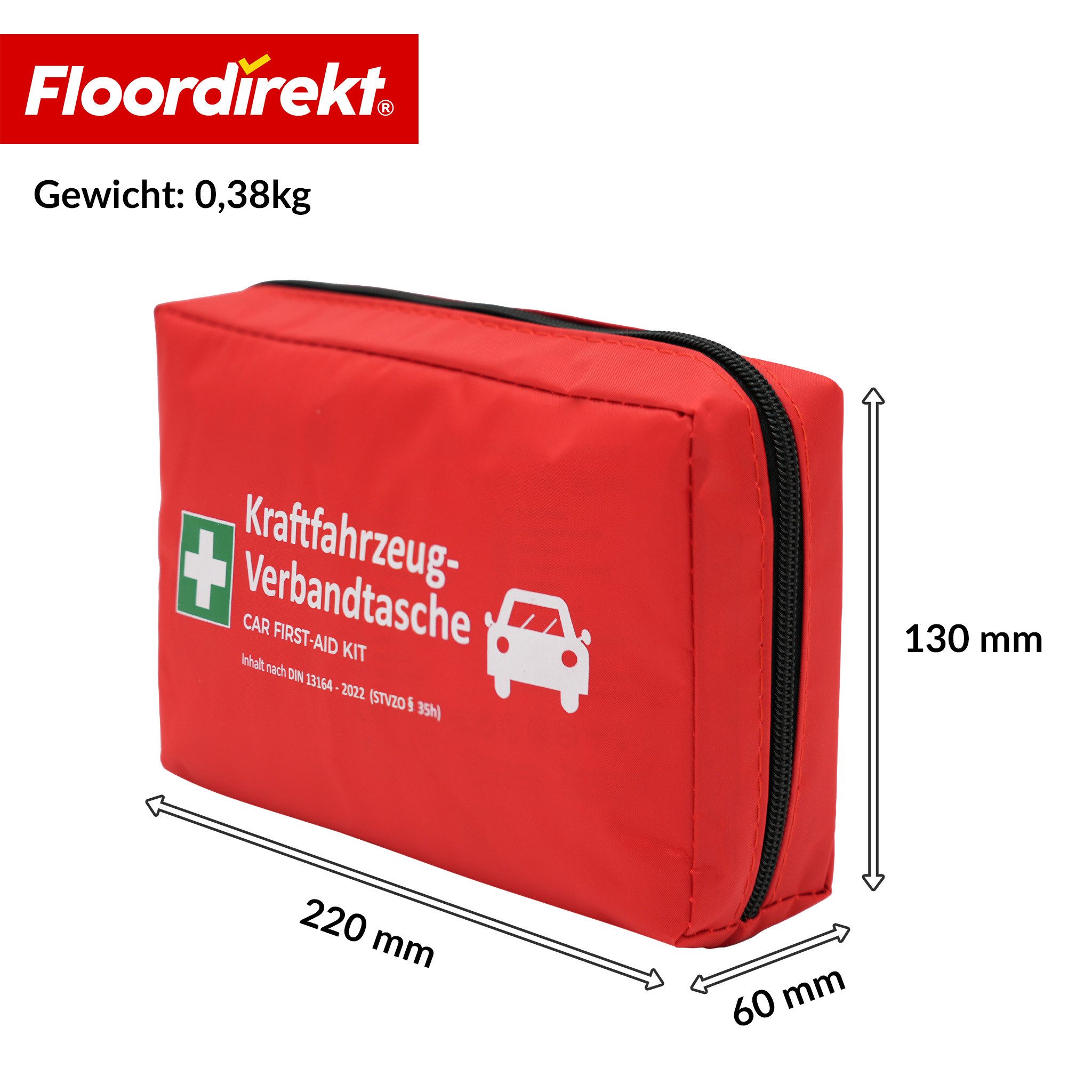 Floordirekt KFZ-Verbandkasten Floordirekt KFZ Verbandtasche DIN 13164:2022 Erste Hilfe Set Auto, (Set), DIN 13164:2022 Füllung