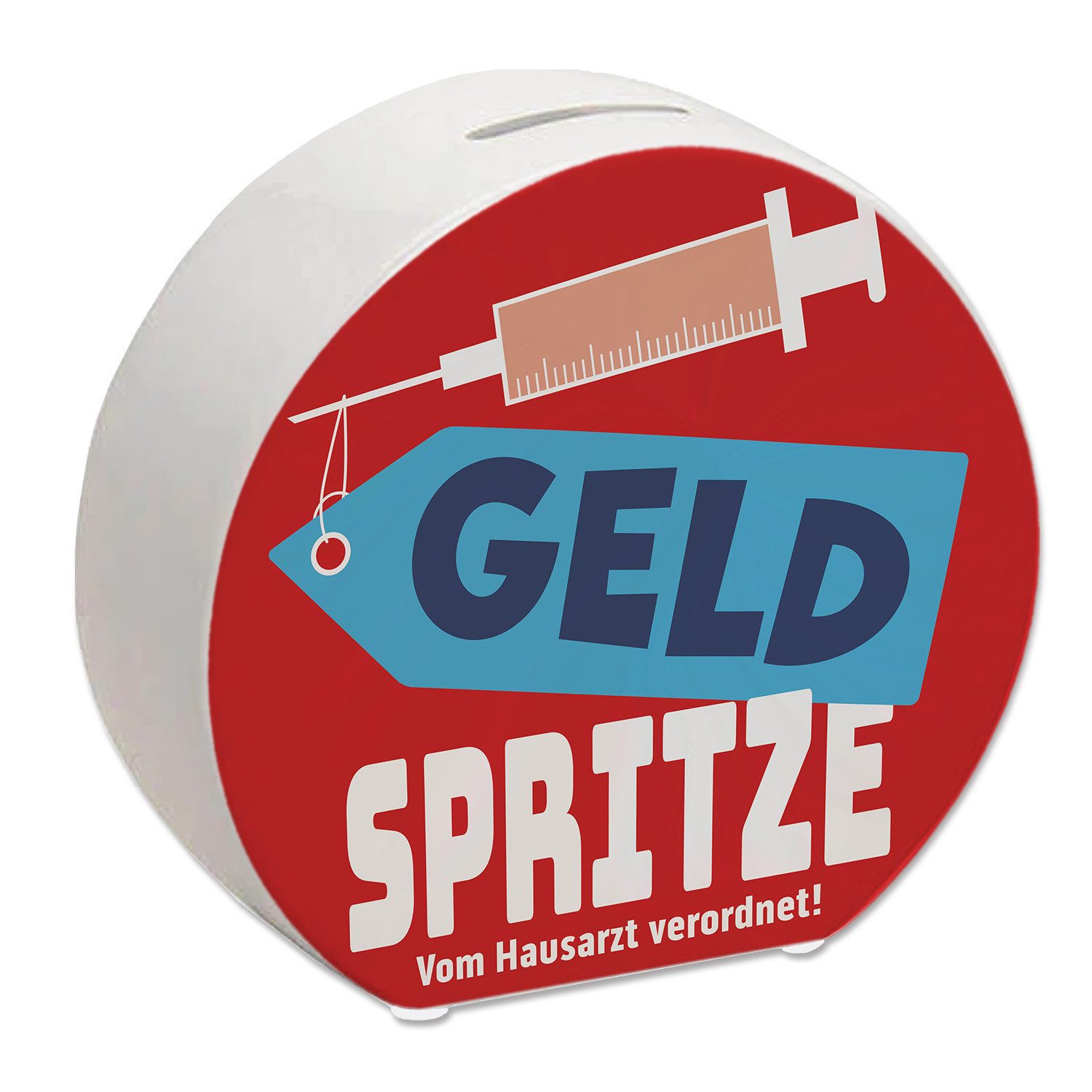 Spardose Geldgeschenk Spardose mit Geldspritze Motiv in Rot