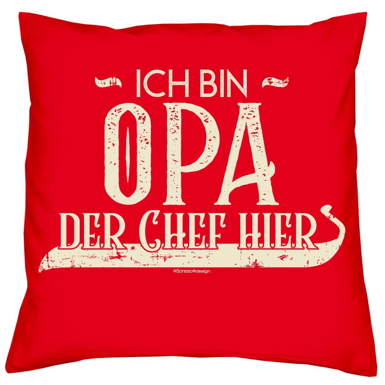 mit bin Ich Chef Chefin royal-blau Weihnachtsgeschenk Großeltern die hier Opa bin Kissen-Set Soreso® Dekokissen für hier der Ich Oma Urkunden,