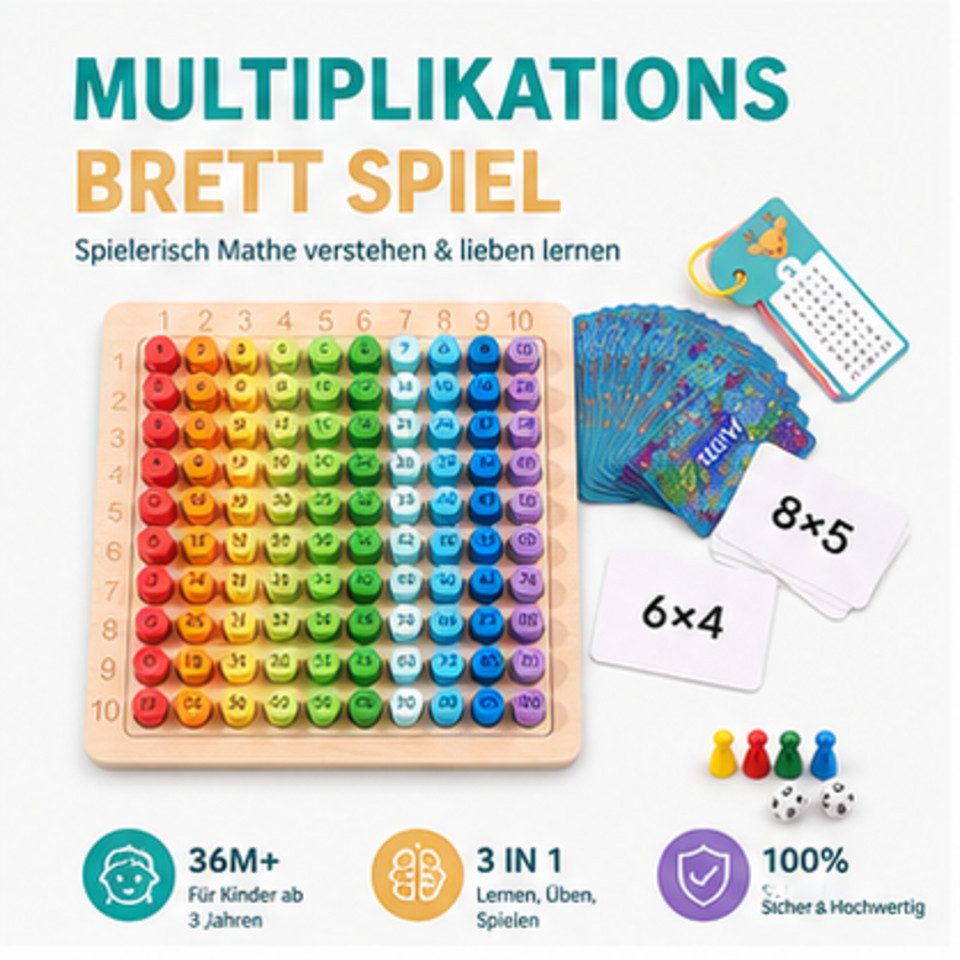 White Fox Studio Lernspielzeug 1x1 Lernen Spiel Multiplikationsbrett Montessori Multiplikation Board (1x1 Mathe, Lernspiel), frühkindliche Bildung