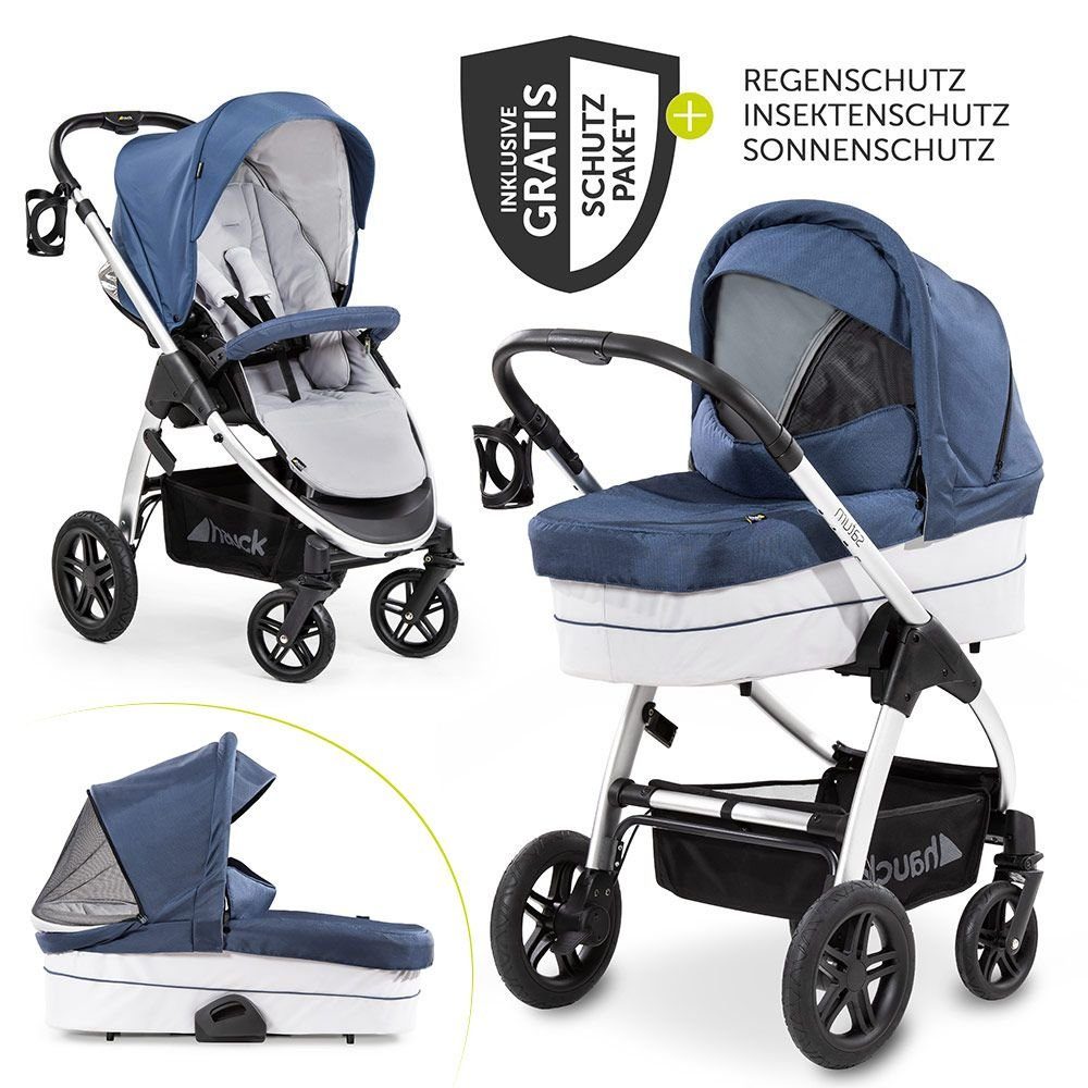 Hauck Kombi-Kinderwagen Saturn R Duoset - Denim Silver, (10-tlg), 2in1 Kinderwagen Buggy Set ...
