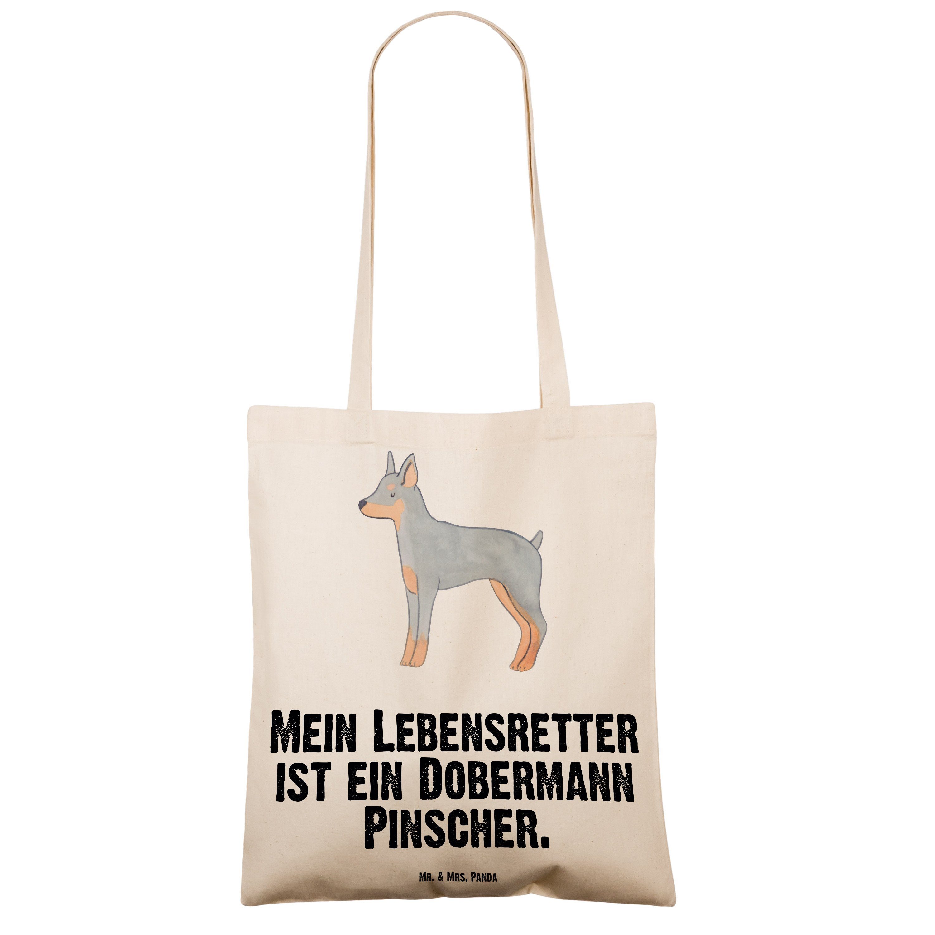 Lebensretter Beute Hund, & Mrs. Panda - Geschenk, Transparent Pinscher Dobermann (1-tlg) Mr. Tragetasche -