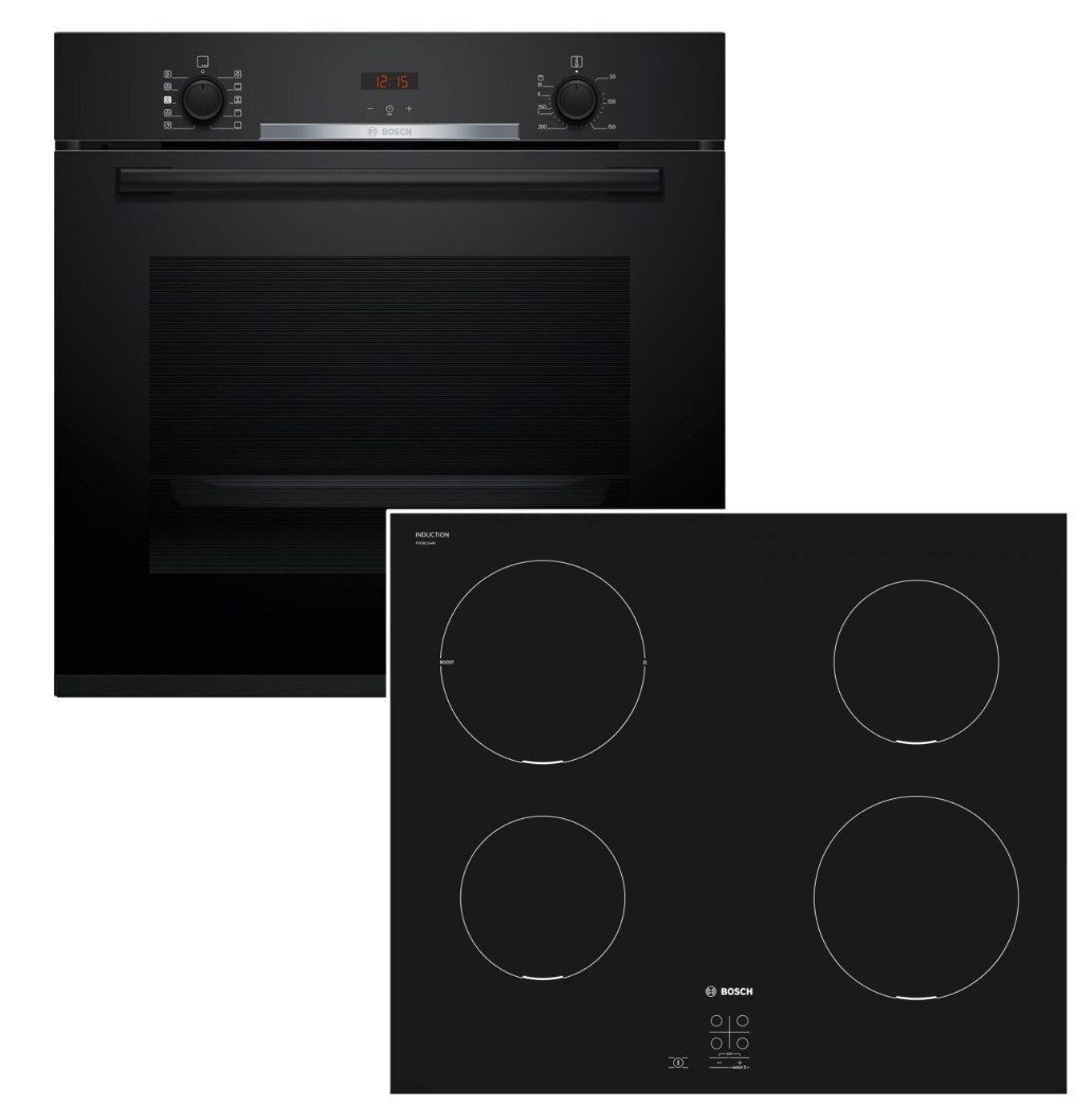 BOSCH Backofen-Set Hydrolyse Teleskopauszug + Induktionskochfeld Booster autark 60 cm