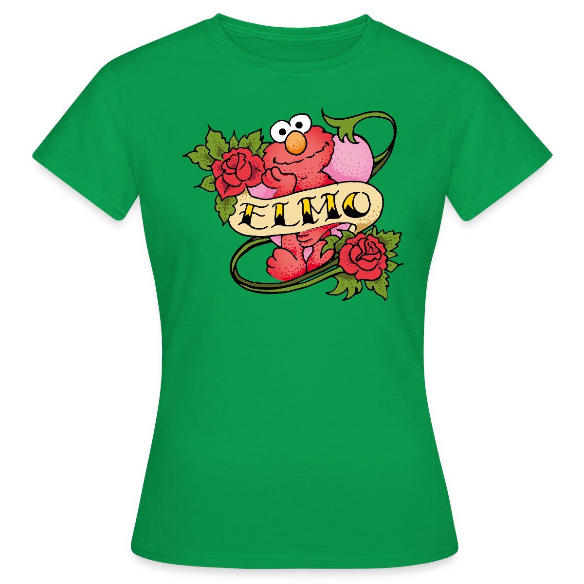 Spreadshirt T-Shirt Sesamstraße Elmo Tattoo Vintage Herz Frauen T-Shirt (1-tlg)