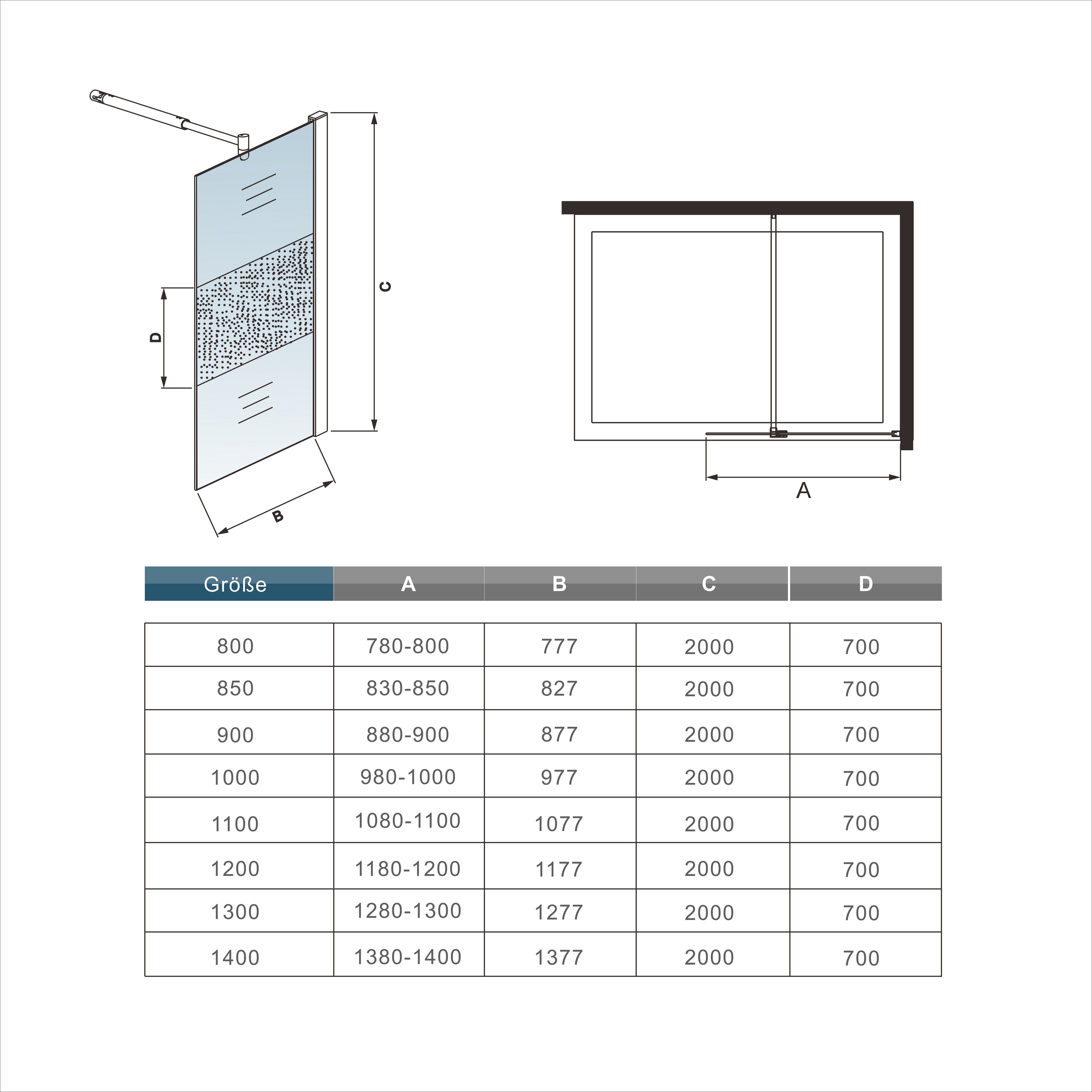 duschspa Walk-in-Dusche Duschwand 10mm ESG NANO Glaswand Milchstreifen Duschabtrennung, Einscheibensicherheitsglas, Höhe 200cm, NanoGlas