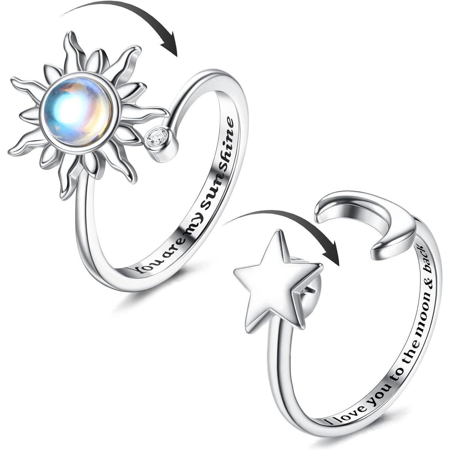 Adramata Silberring 2er Set Silber Spinner Ringe Sonnenblume Mondstein Vers günstig online kaufen