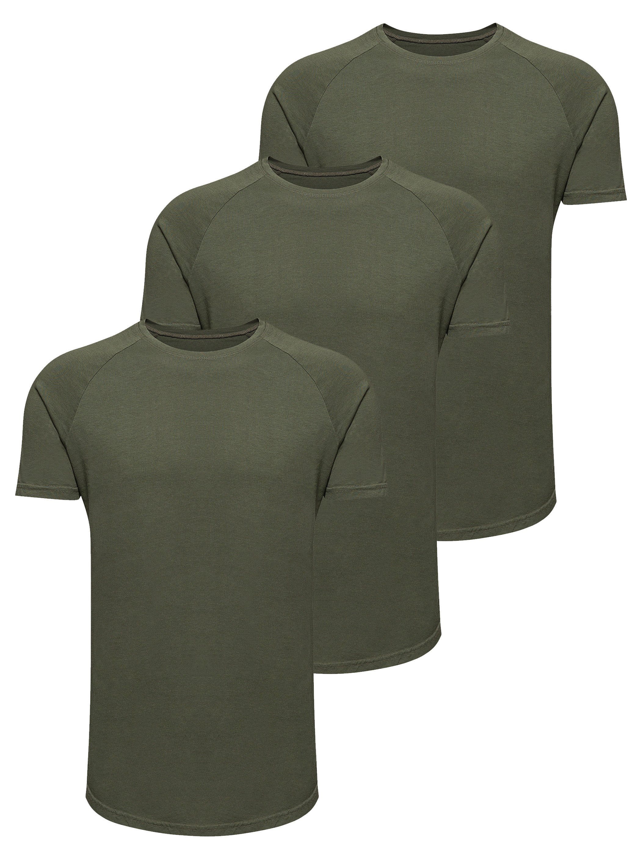 Yazubi T-Shirt Max Shaped Long Tee 3-Pack (Set, 3er-Pack) modernes Rundhalsshirt Grün (forest night 190414)