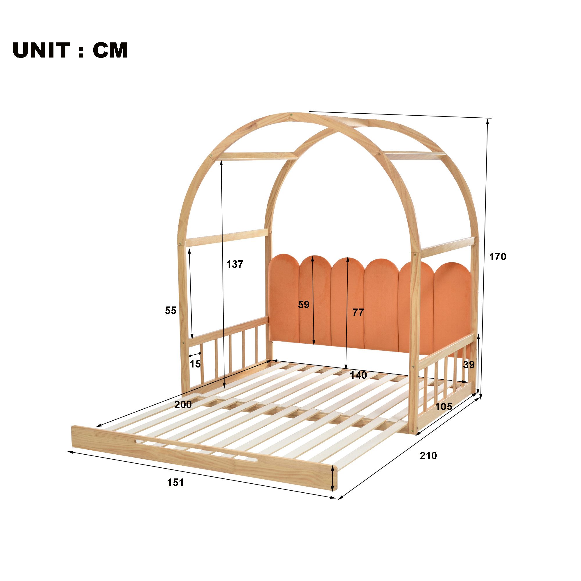 Furnishings Home Ausziehbett Kinderbett Tagesbett Daybett, Schlafsofa, Mit Unterbett, 140x100 cm/140x200 cm, Samt + Holz