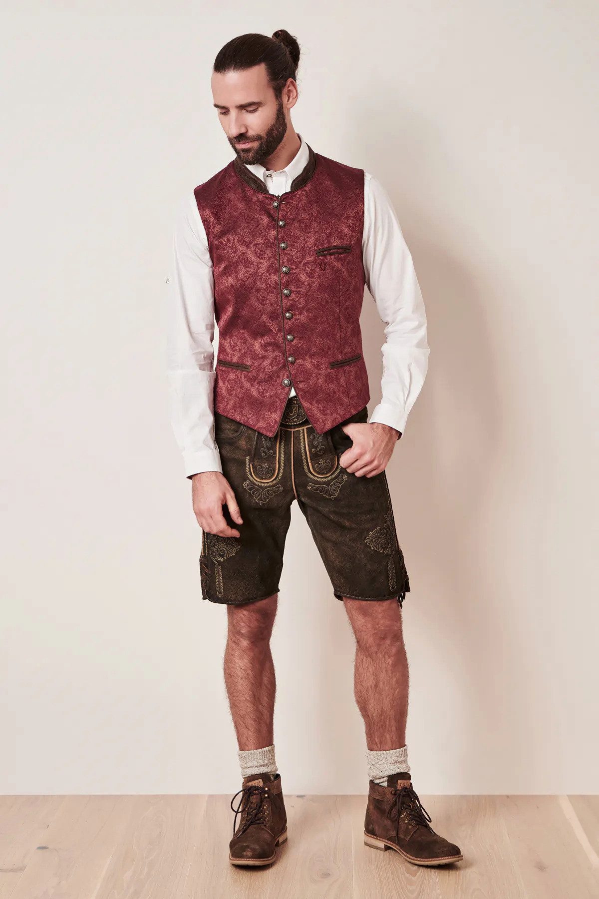 Moschen-Bayern Trachtenweste Trachtenweste Herren Weste Trachten Gilet Herrenweste Weinrot Rot Weste