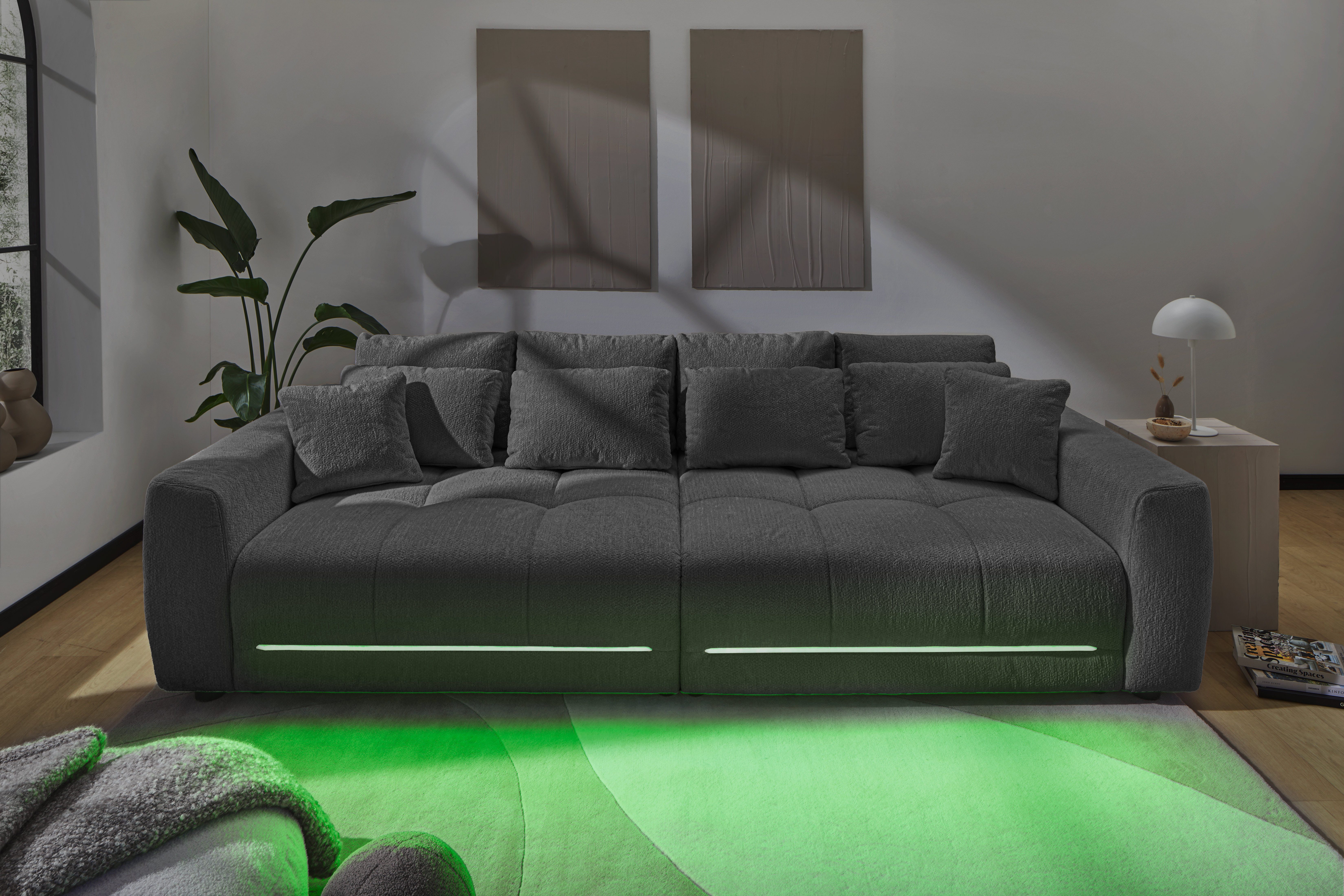 Jockenhöfer Gruppe Big-Sofa Lumina, XXL, B: 294 cm, mit LED-RGB-Beleuchtung, Liegefläche 120x240cm, Mega-Sofa, inklusive Federkernpolsterung und 10 Kissen