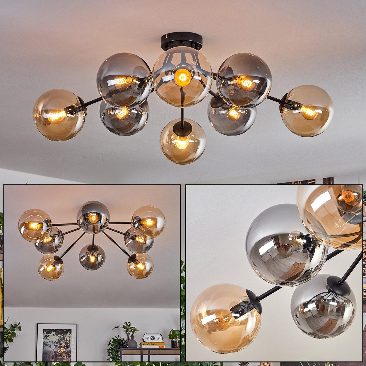 hofstein Deckenleuchte Deckenlampe aus Metall/Glas in Schwarz/Rauchfarben/B günstig online kaufen