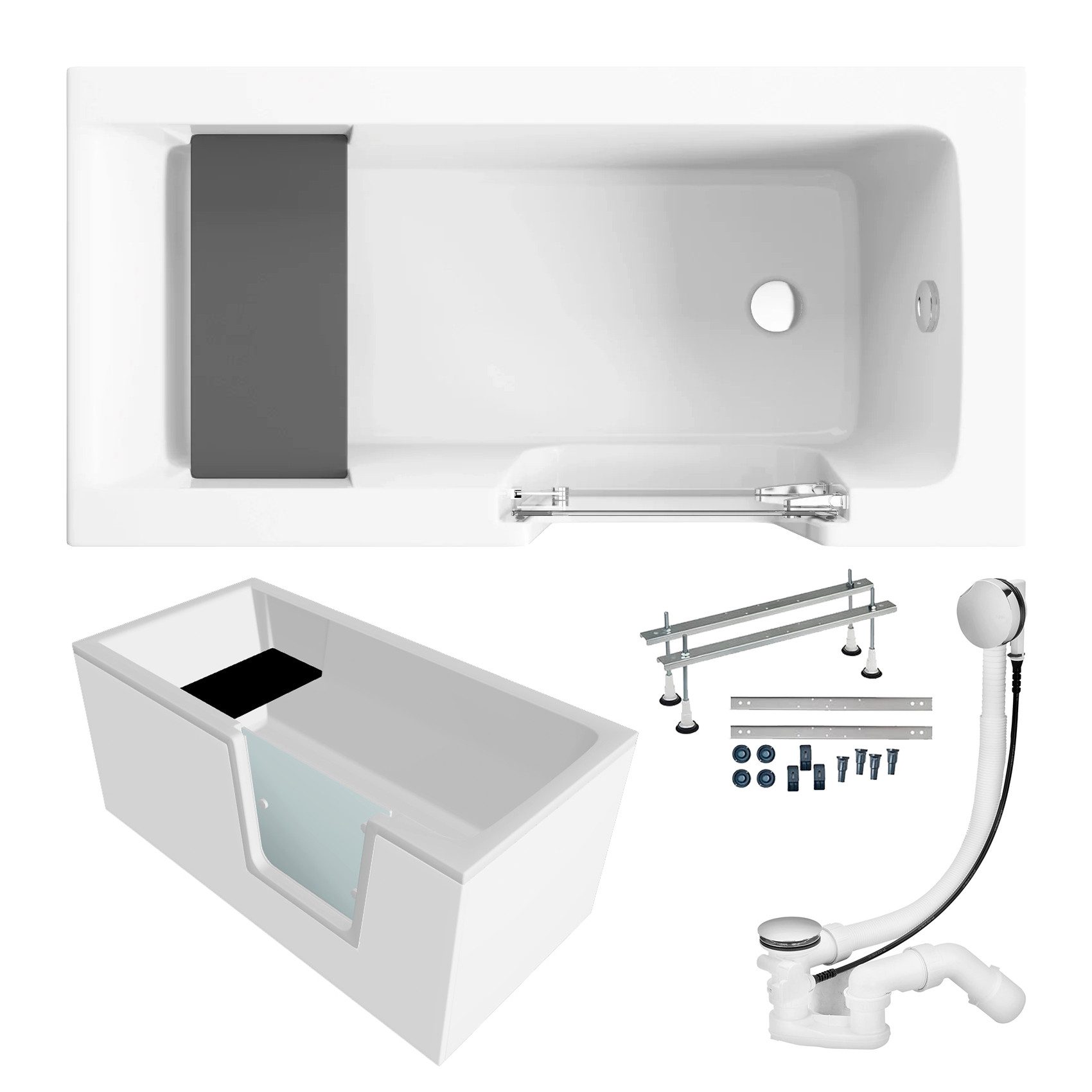 KOLMAN Badewanne Seniorenbadewanne Rechteck AVO Rechts 140x70
