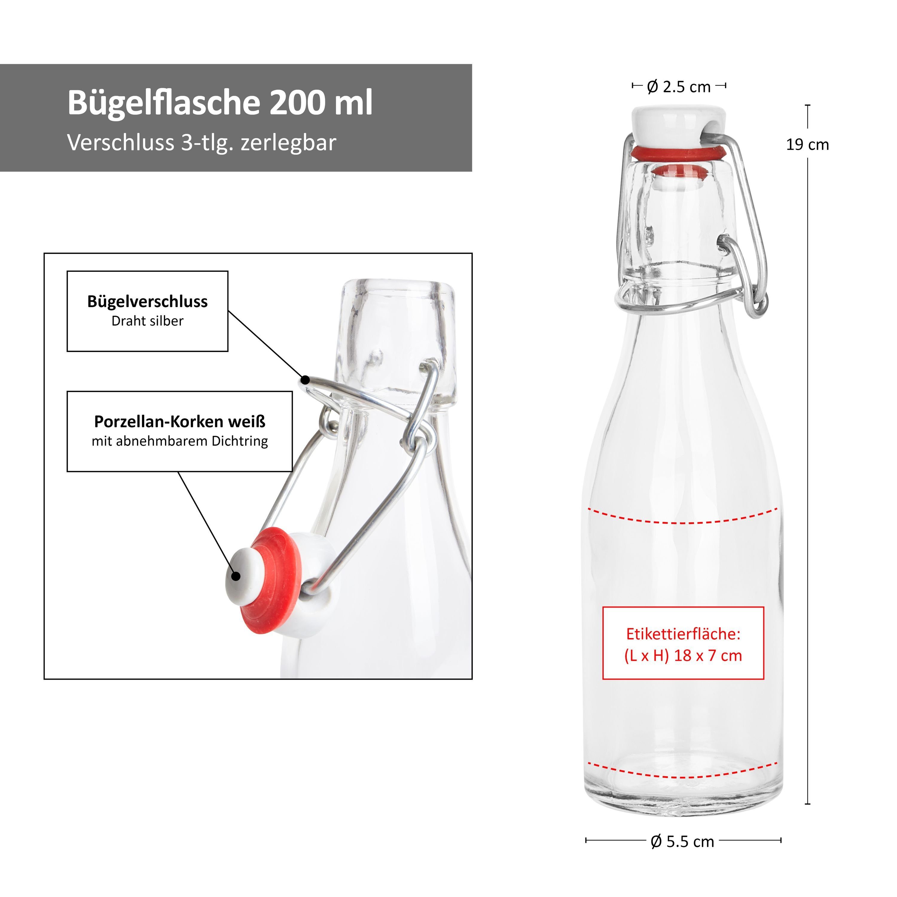 12er 200 Glas MamboCat ml Set - für + Glasflasche Bügelflasche Most, Bügelverschluss Vorratsglas