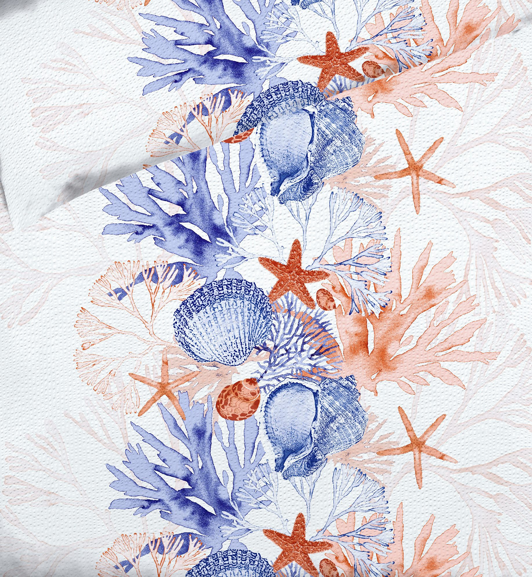 JACK Bettwäsche 135x200cm Coral Reef Marine, Seersucker, 2 teilig, mit Korallen und Muscheln, Maritim, Reißverschluss