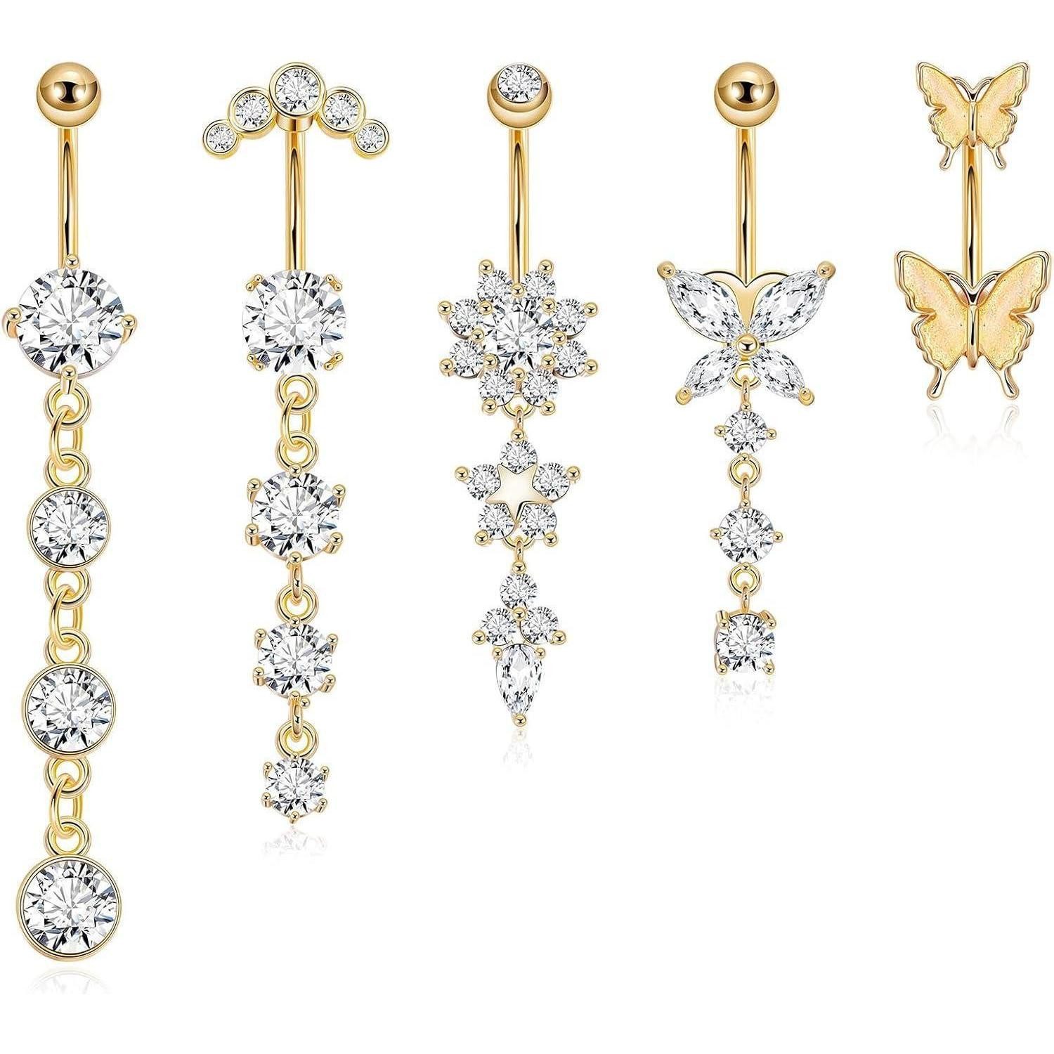 LuxusKollektion Bauchnabelpiercing-Set Bauchnabelpiercing Chirurgenstahl Zirkonia hängend style4 gold 5pcs