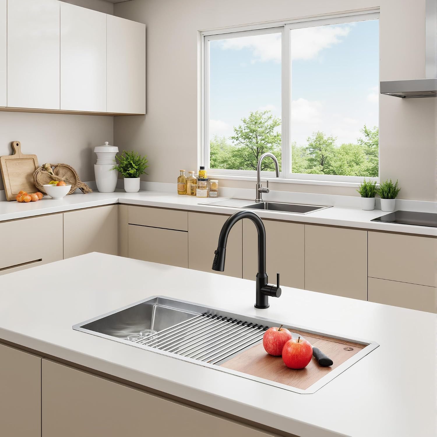 GarveeMore Küchenspüle Edelstahl-Unterbauspüle als Arbeitsstation,Spülbecken, 76/48 cm, Einzelbecken mit Zubehör und integrierten Funktionen – Bild 4 von 5