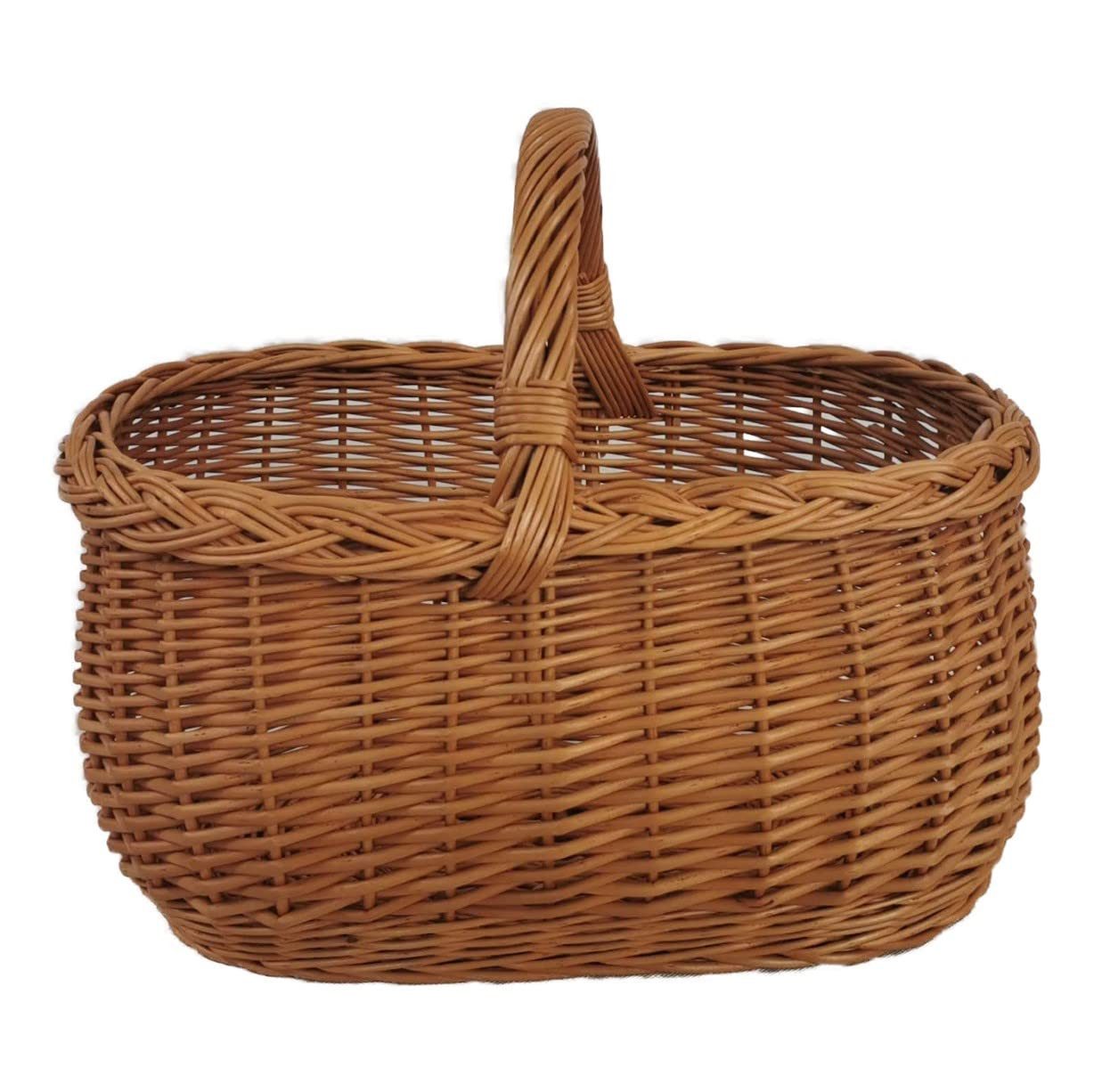natuleo by pokuc Flaschenkorb Einkaufskorb aus Weide Pilzkorb Oval Braun 46x32x35 cm