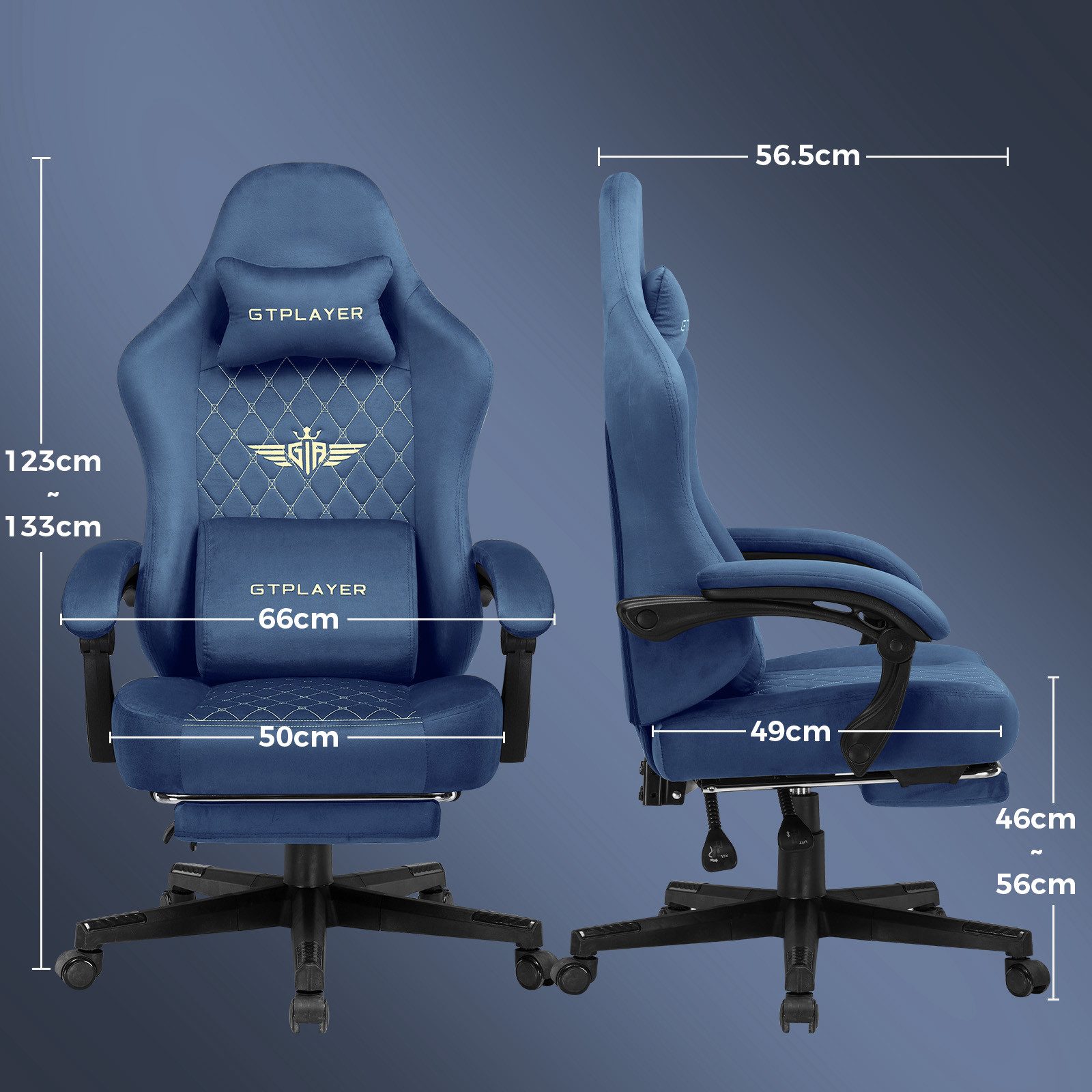 GTPLAYER Gaming-Stuhl Stoff Gaming Chair Ergonomisch Bürostuh PC Stuhl, 150kg Belastbarkeit, Schreibtischstuh mit Federsitzkissen und Fußstütze – Bild 3 von 5