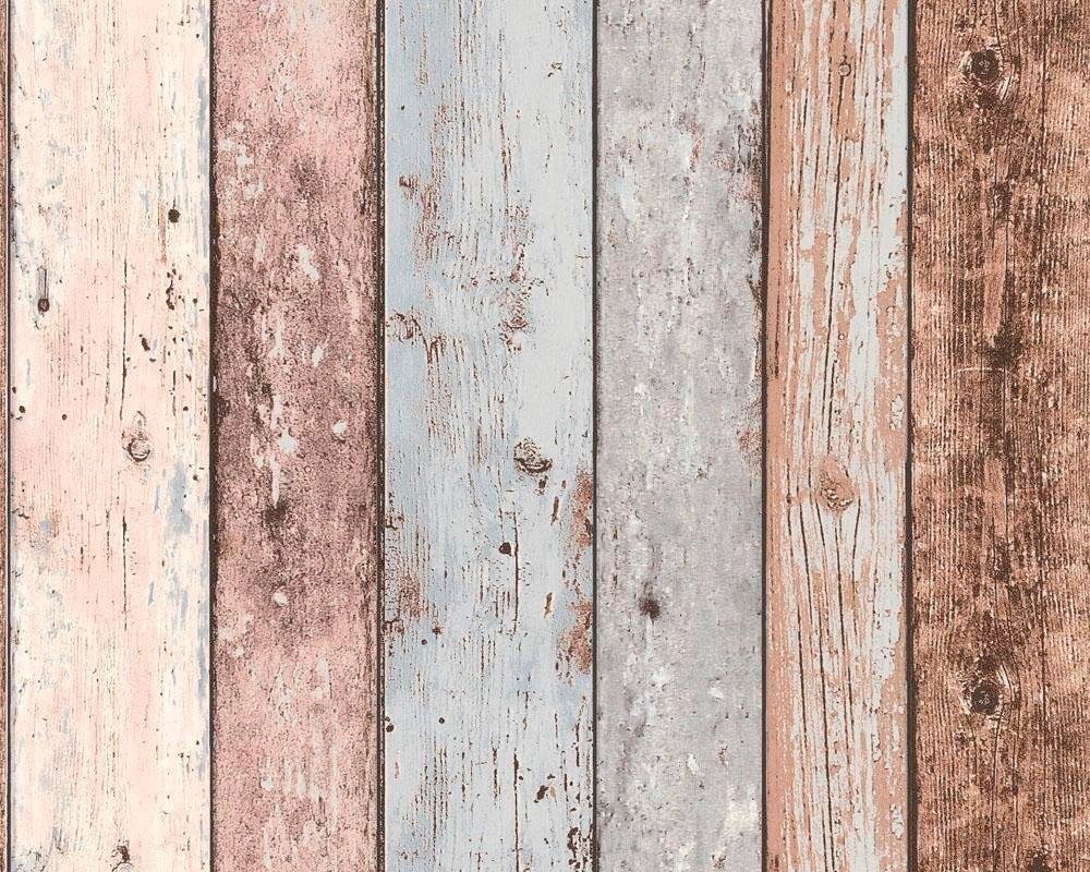 living Holz, Holzoptik of Tapete walls Wood`n Stone Streifen Edition, Best natur/beige/braun/blau Vliestapete 2nd