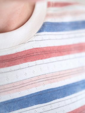 FUXBAU T-Shirt Frauen Ajour Streifenshirt - rot weiß blau charakteristische Streifen und Lochmuster