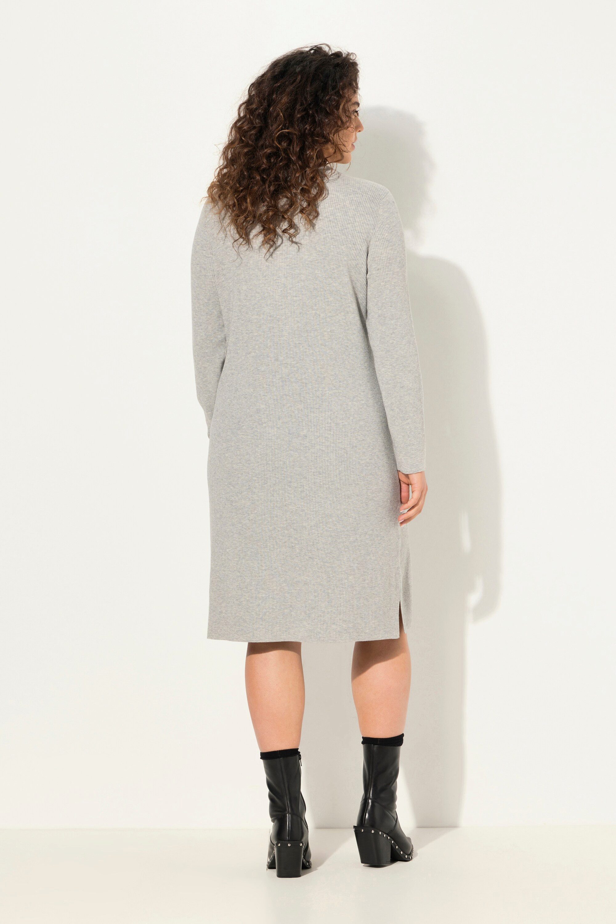 Ulla Popken Strickkleid Rippjersey-Midikleid Zipper A-Linie V-Ausschnitt