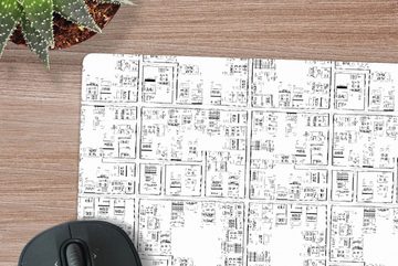 MuchoWow Gaming Mauspad Stadtplan - Muster - Schwarz und weiß (1-St), Mousepad mit Rutschfester Unterseite, Gaming, 40x40 cm, XXL, Großes