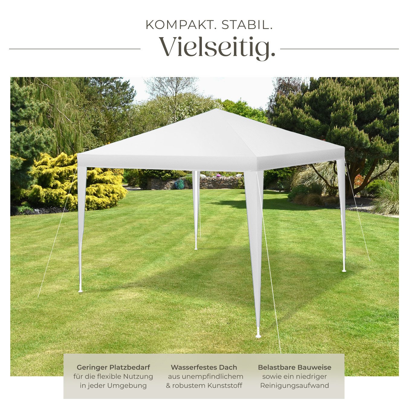 tectake Pavillon Partyzelt Farah, wasserdicht, Stecksystem, 3x3m mit UV-Schutz, mit 0 Seitenteilen, (300 x 300 x 250 cm, Komplettset), im Stecksystem