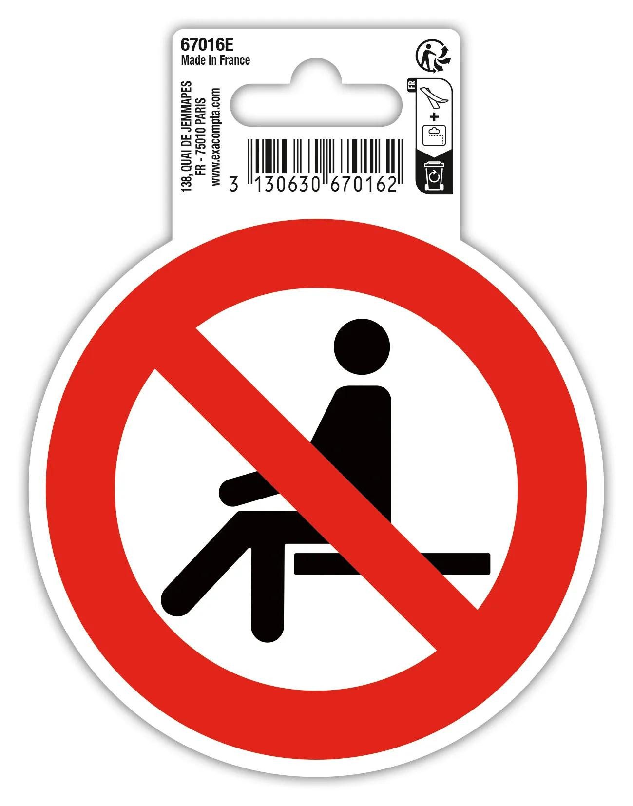 EXACOMPTA Warnschild Hinweisschild Sitzen verboten PVC selbstklebend 10 cm Rot 67016E, Sockel