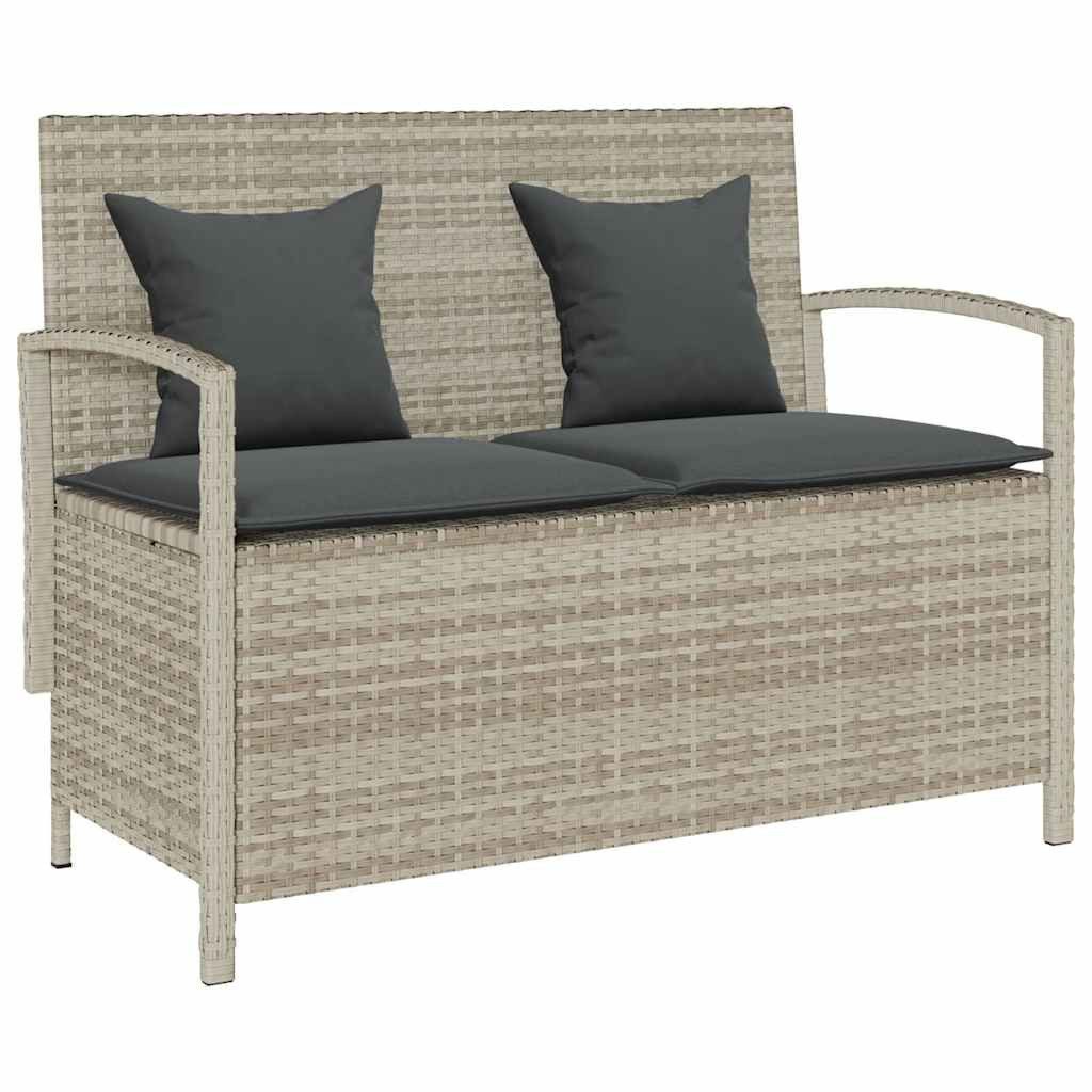 vidaXL Gartenbank Gartenbank mit Stauraum und Kissen Hellgrau Poly Rattan (1-St)
