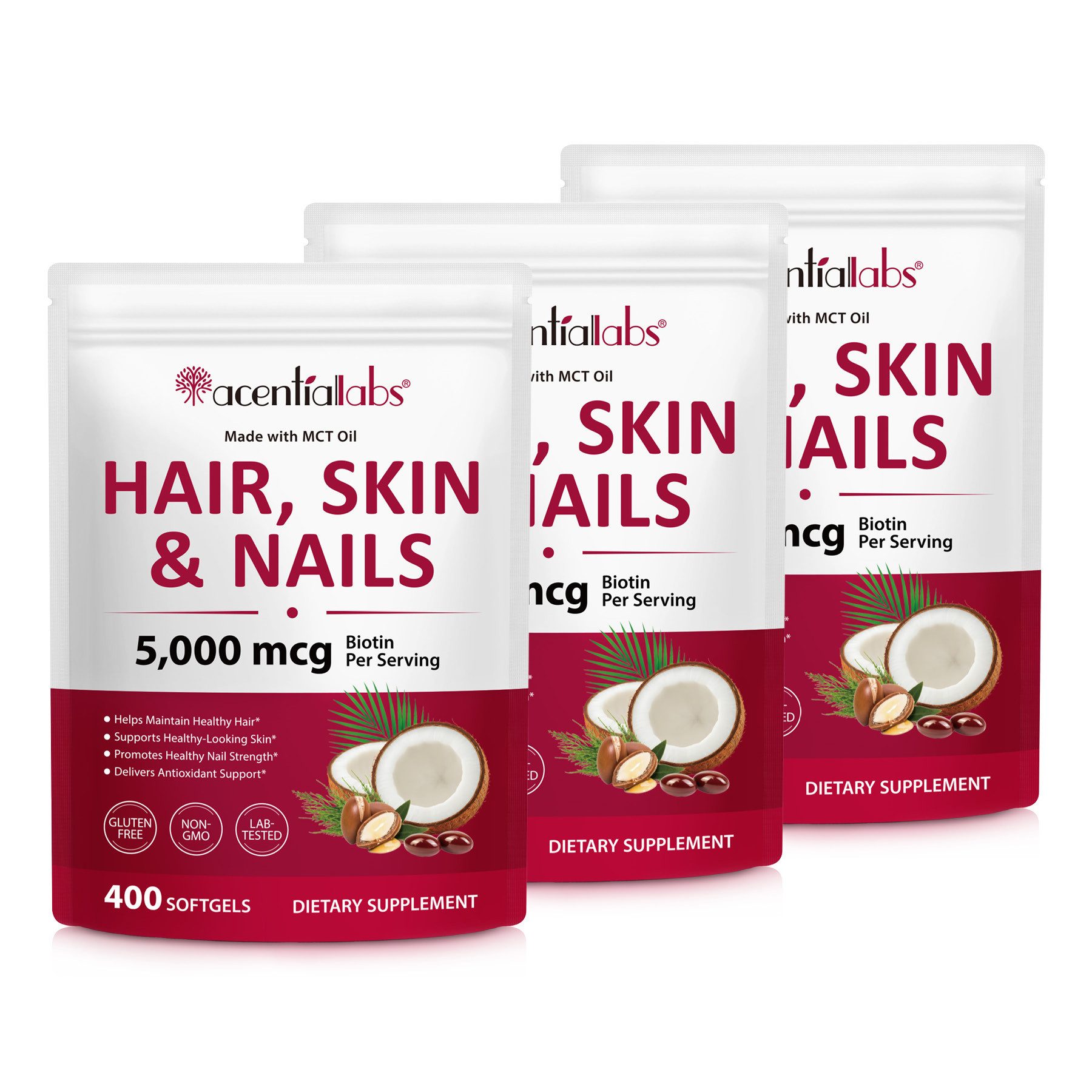Acentiallabs Biotin Hochdosiert für Haut Haare Nägel Gummies mit Vitaminen Softgels, Haarepflege, Wohlbefinden, Hochdosiert, Anti-Falten