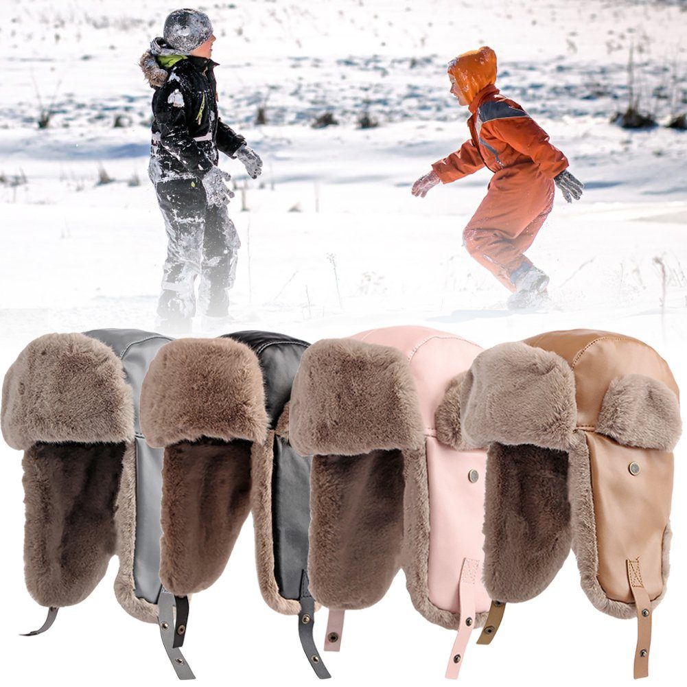 Damen Skimütze Herren, Outdoor-Reitmütze Wintermütze Für Und PU-Leder, 2 Blusmart