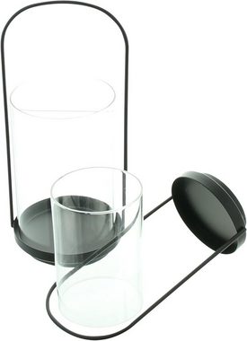 Dekoleidenschaft Windlicht "Minimal" aus Metall, schwarz & Glas, Kerzenhalter für Stumpenkerzen (2 St., im Set), Kerzenglas, Windlichtglas, Glaswindlicht, Tischdeko