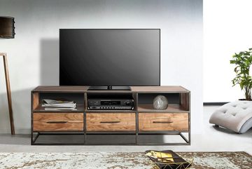 SAM® TV-Schrank Chrisopetro Lowboard, Akazienholz, 3 Schubladen und dunklem Metall, viel Stauraum