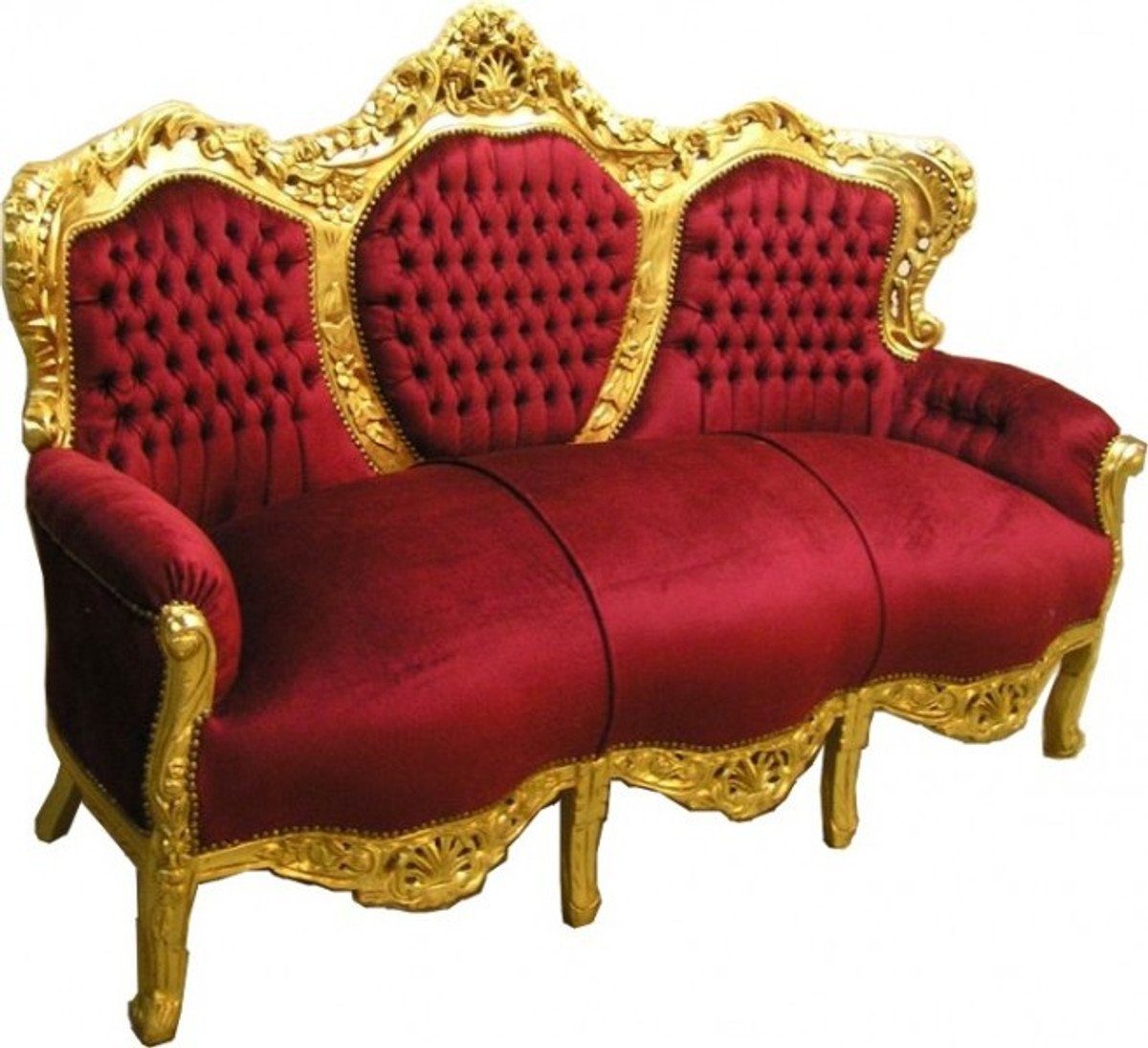 Casa Padrino Sofa Barock Sofa Garnitur King Bordeaux / Gold - Barock Möbel