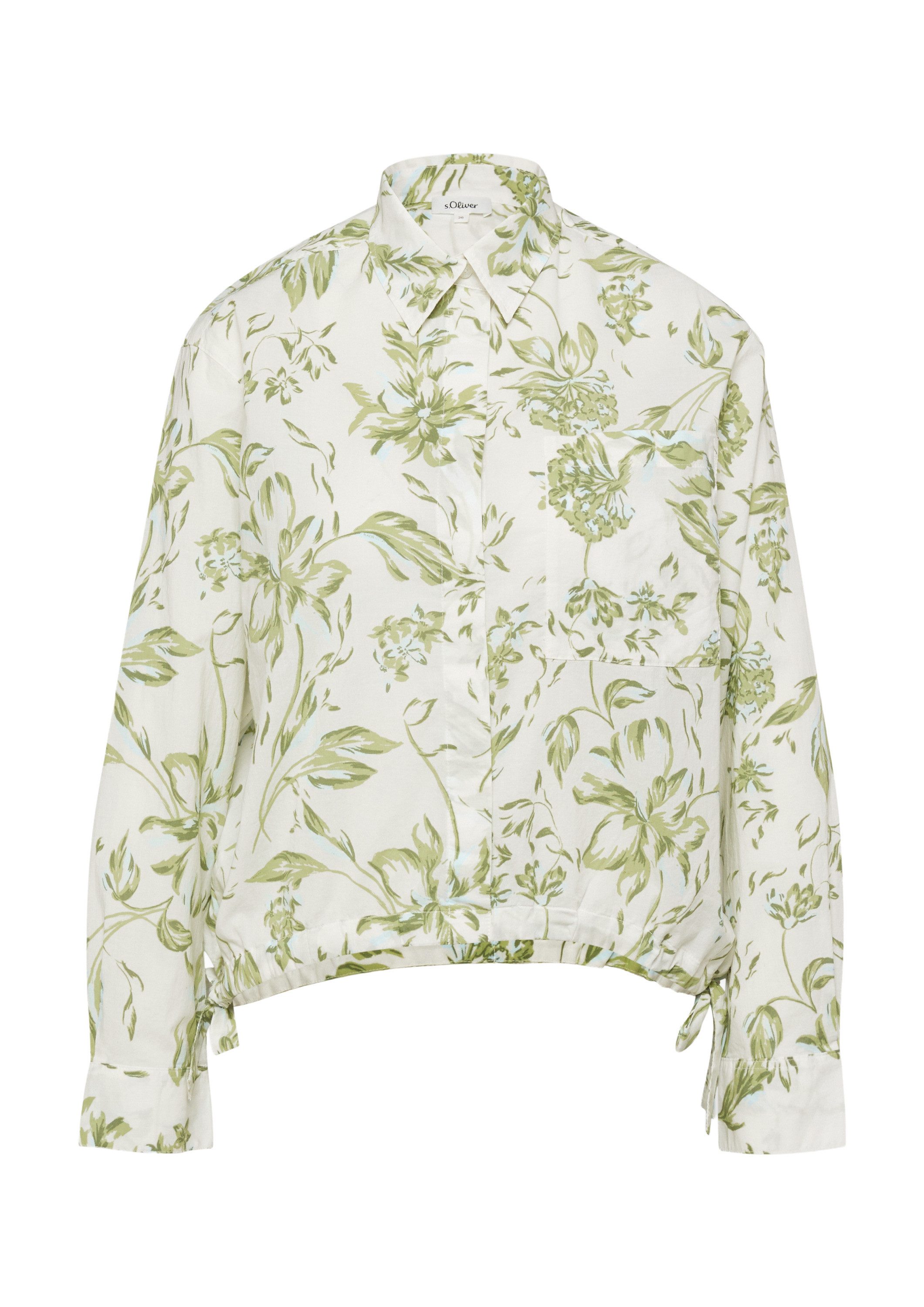 s.Oliver Langarmbluse Bluse Leichte Hemdbluse aus Baumwollvoile mit Schleifendetail