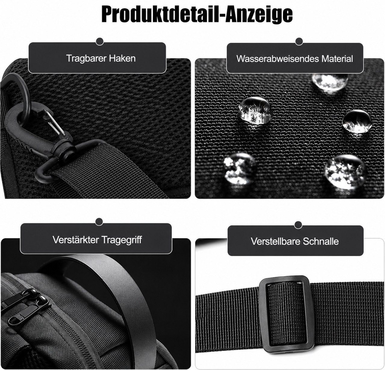 MOPUEA Schultertasche Brusttasche Sling Bag Umhängetasche Herren Wasserdichte Brusttasche (für Reisen Wandern Mehrere Taschen Crossbody Pack, 1-tlg), mit USB-La – Bild 5 von 5